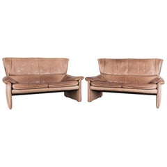 1970s Danish Modern Fawn Leather Loveseats, a Pair