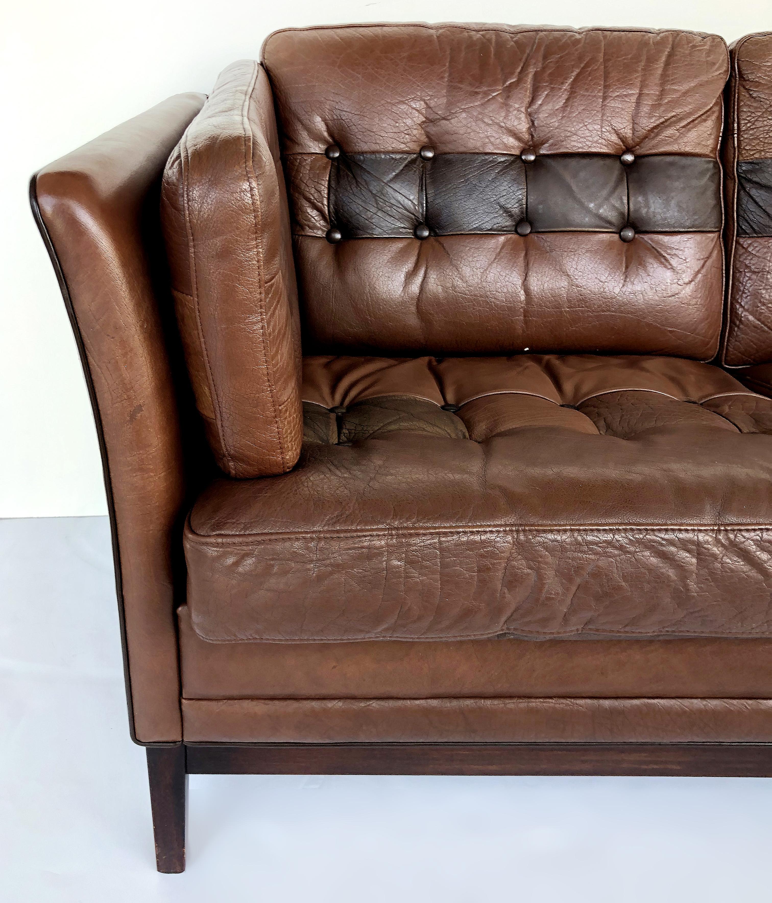 Late 20th Century 1970s Danish Modern Leather and Rosewood Settee