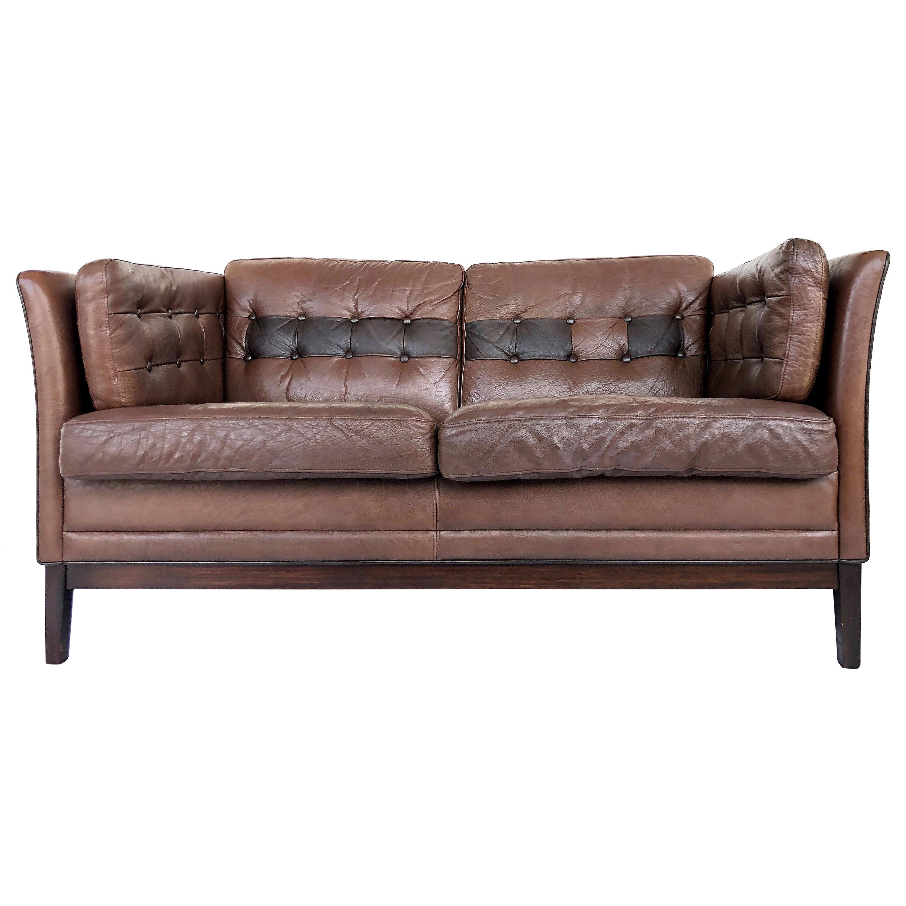 1970s Danish Modern Leather and Rosewood Settee
