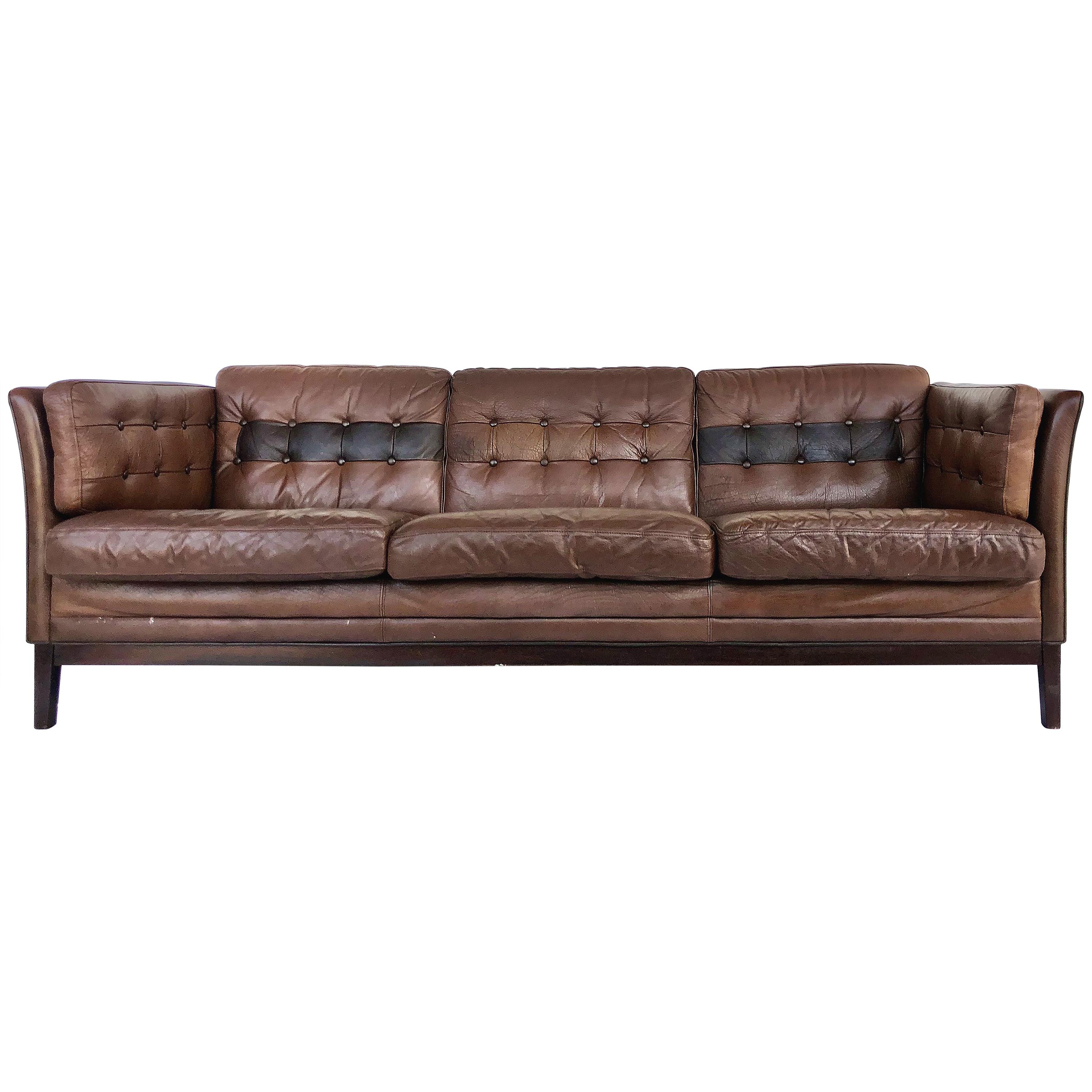 1970s Danish Modern Leather and Rosewood Sofa