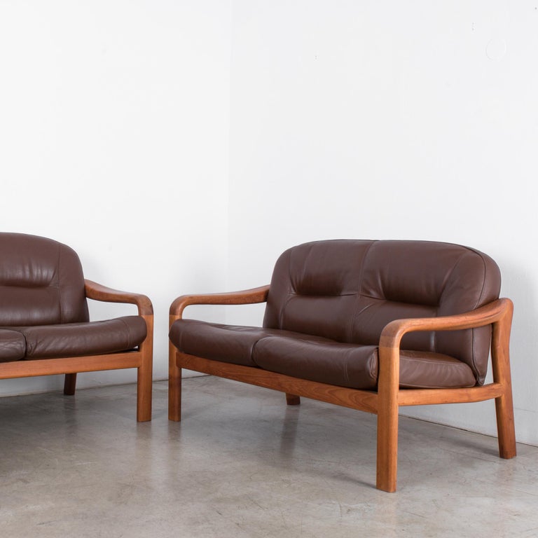 1970s Danish Modern Leather Sofas and Armchair, Set of Three at 1stDibs