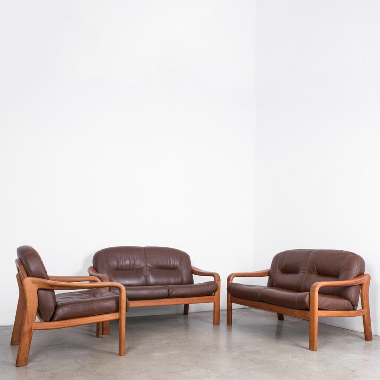 1970s Danish Modern Leather Sofas and Armchair, Set of Three at 1stDibs