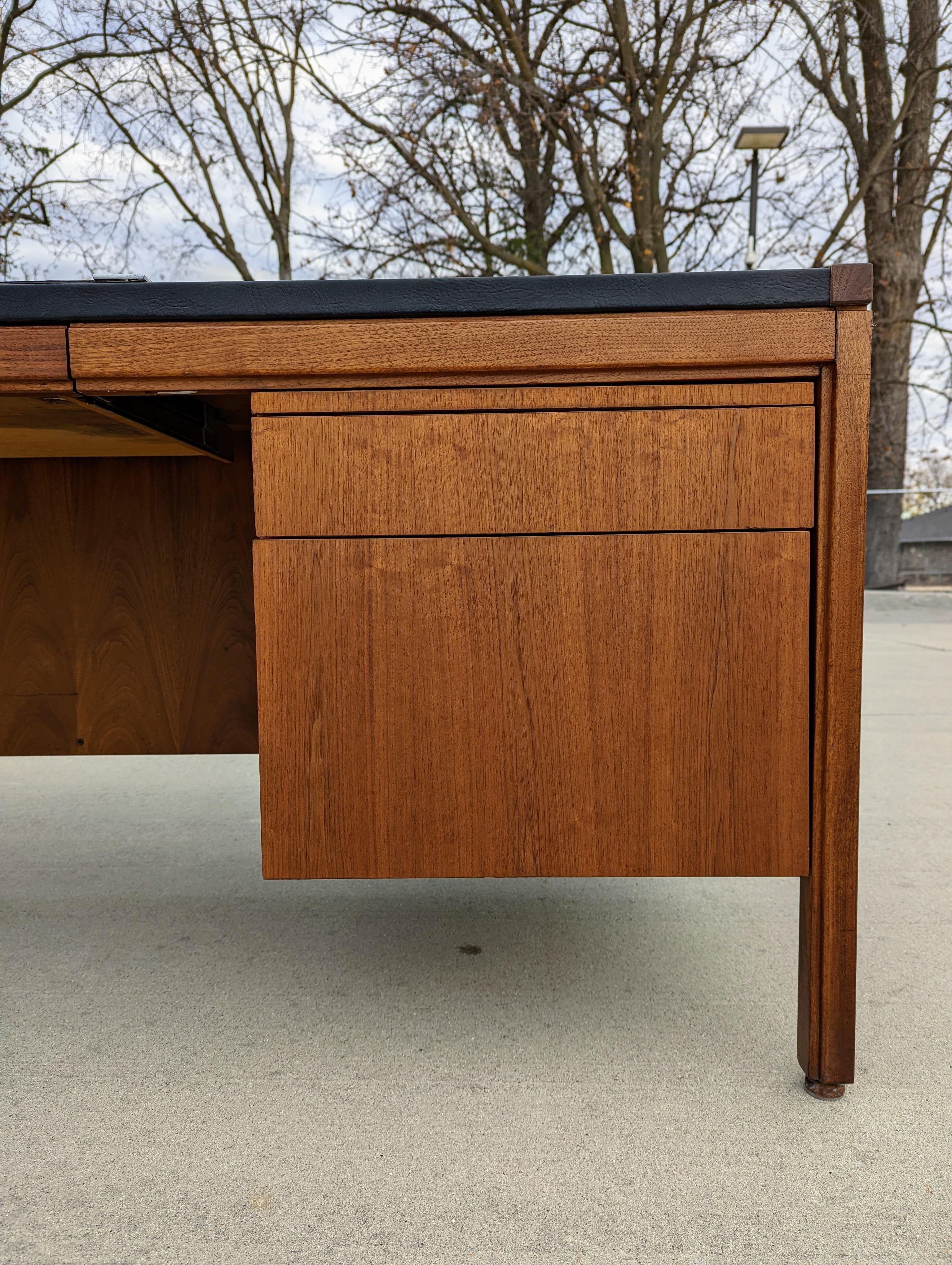 Mid-Century Modern 1970s Danish Modern Leather Top Walnut Desk