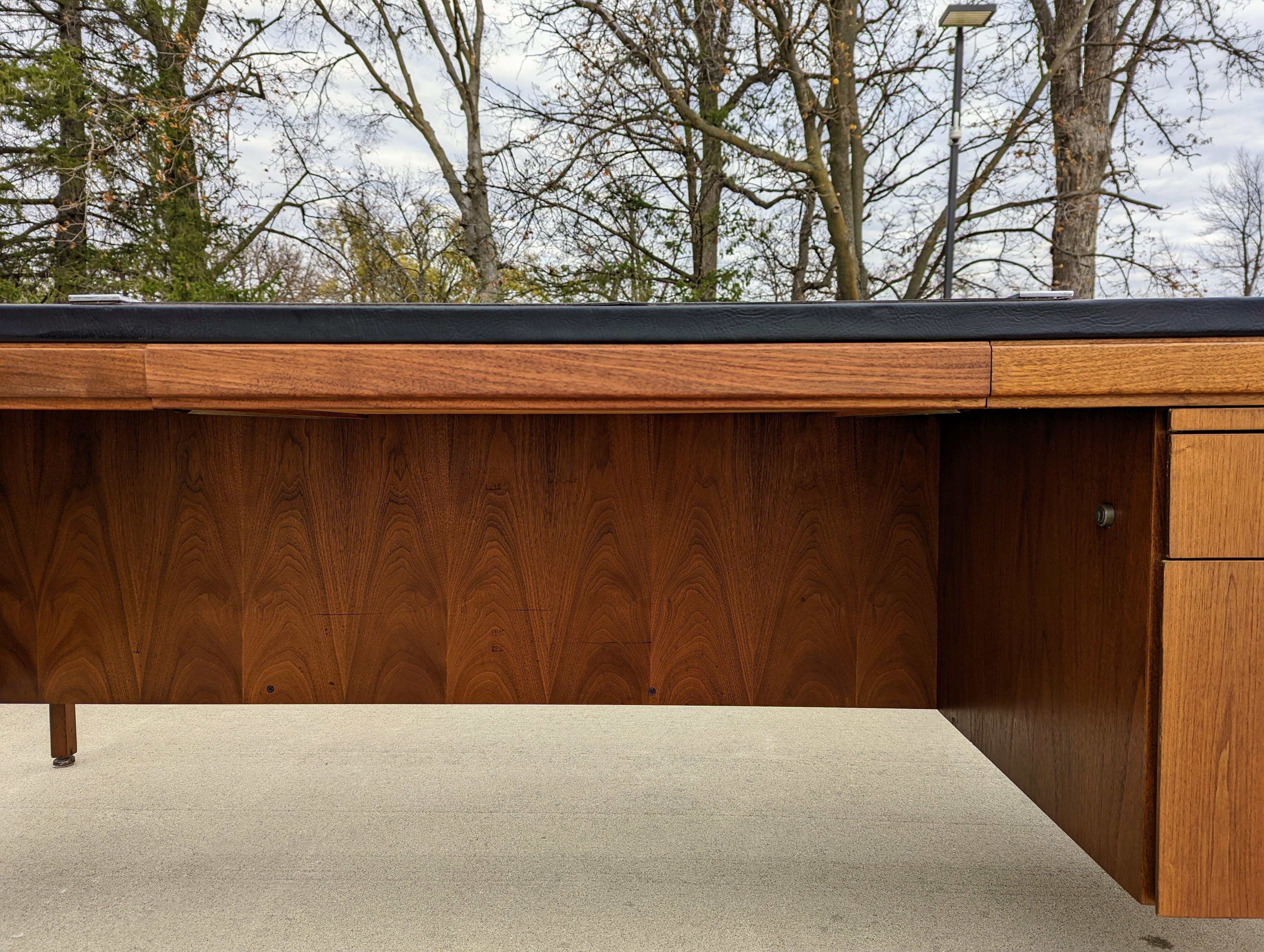 American 1970s Danish Modern Leather Top Walnut Desk