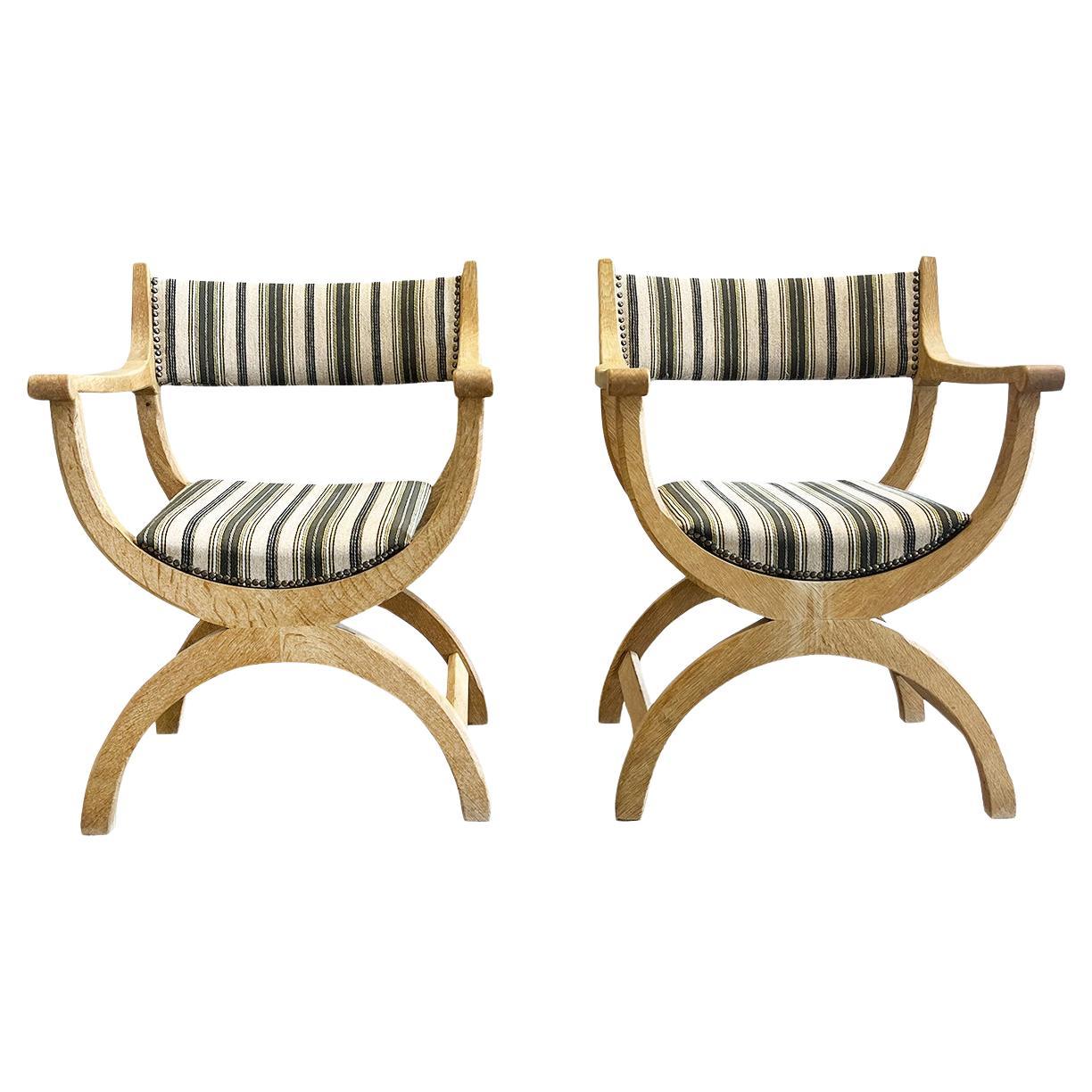 1970s Danish Modern Oak Kurul Armchairs by Henning Kjaernulf - a Pair