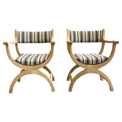1970s Danish Modern Oak Kurul Armchairs by Henning Kjaernulf - a Pair