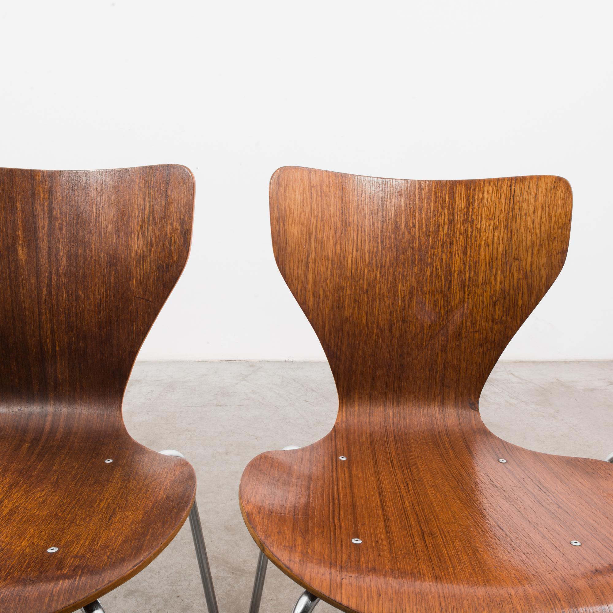 Scandinavian Modern 1970s Danish Modern Plywood Chairs, Set of Four