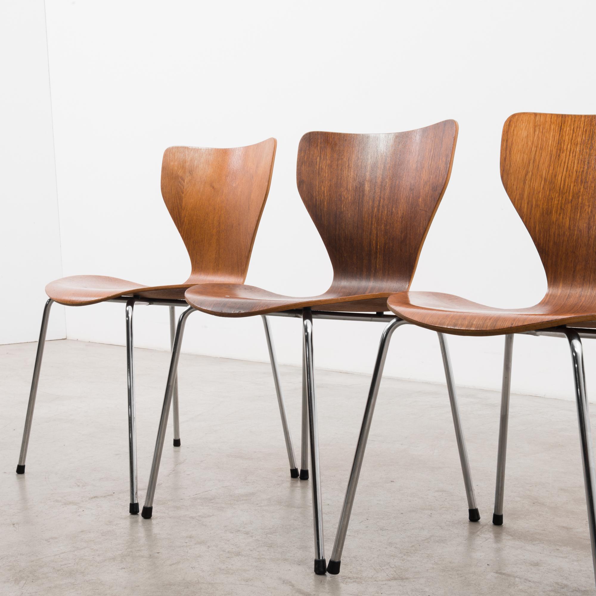 1970s Danish Modern Plywood Chairs, Set of Four 1