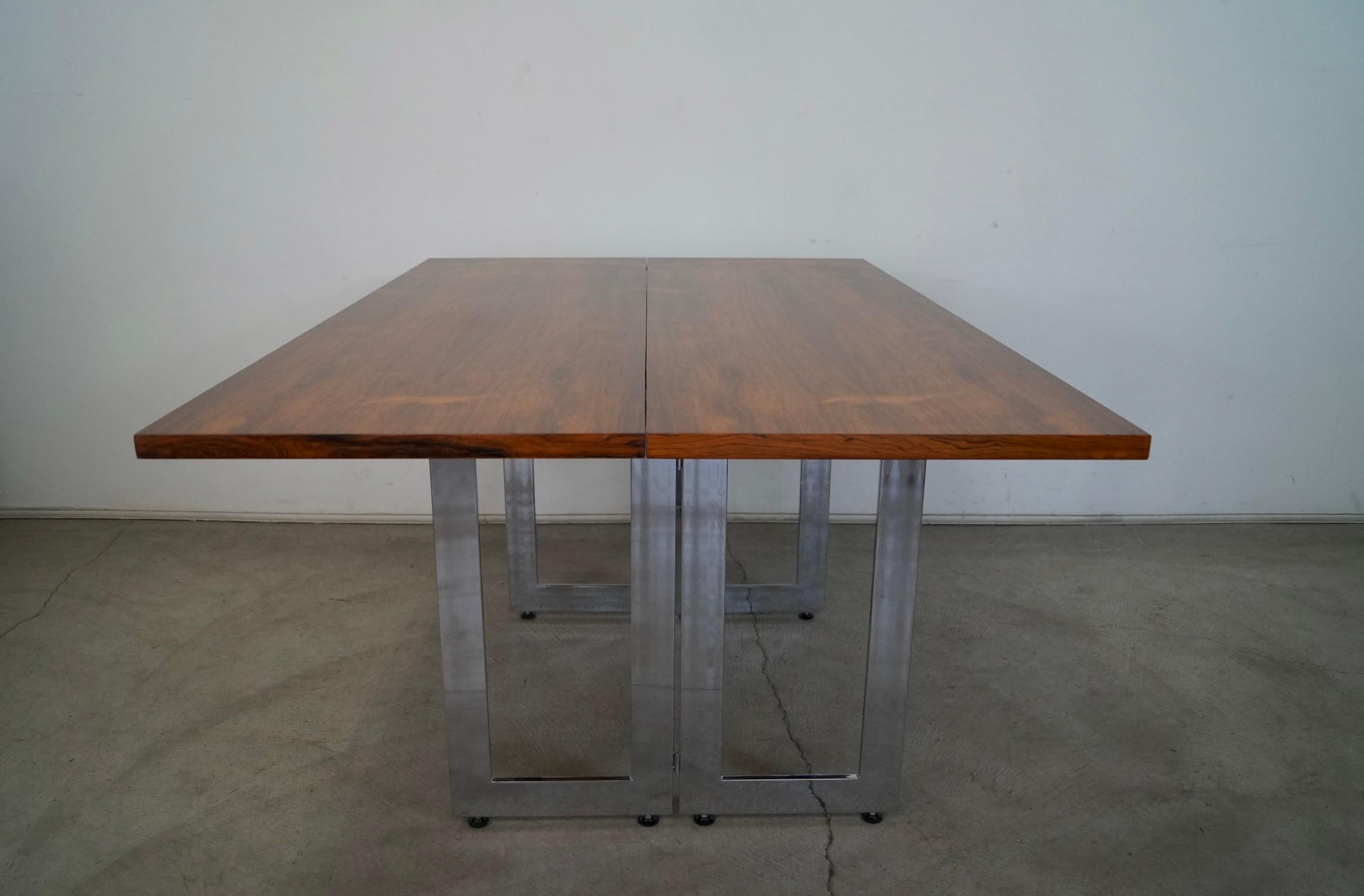 1970's Danish Modern Rosewood & Chrome Folding Dining Table / Console Table For Sale 5