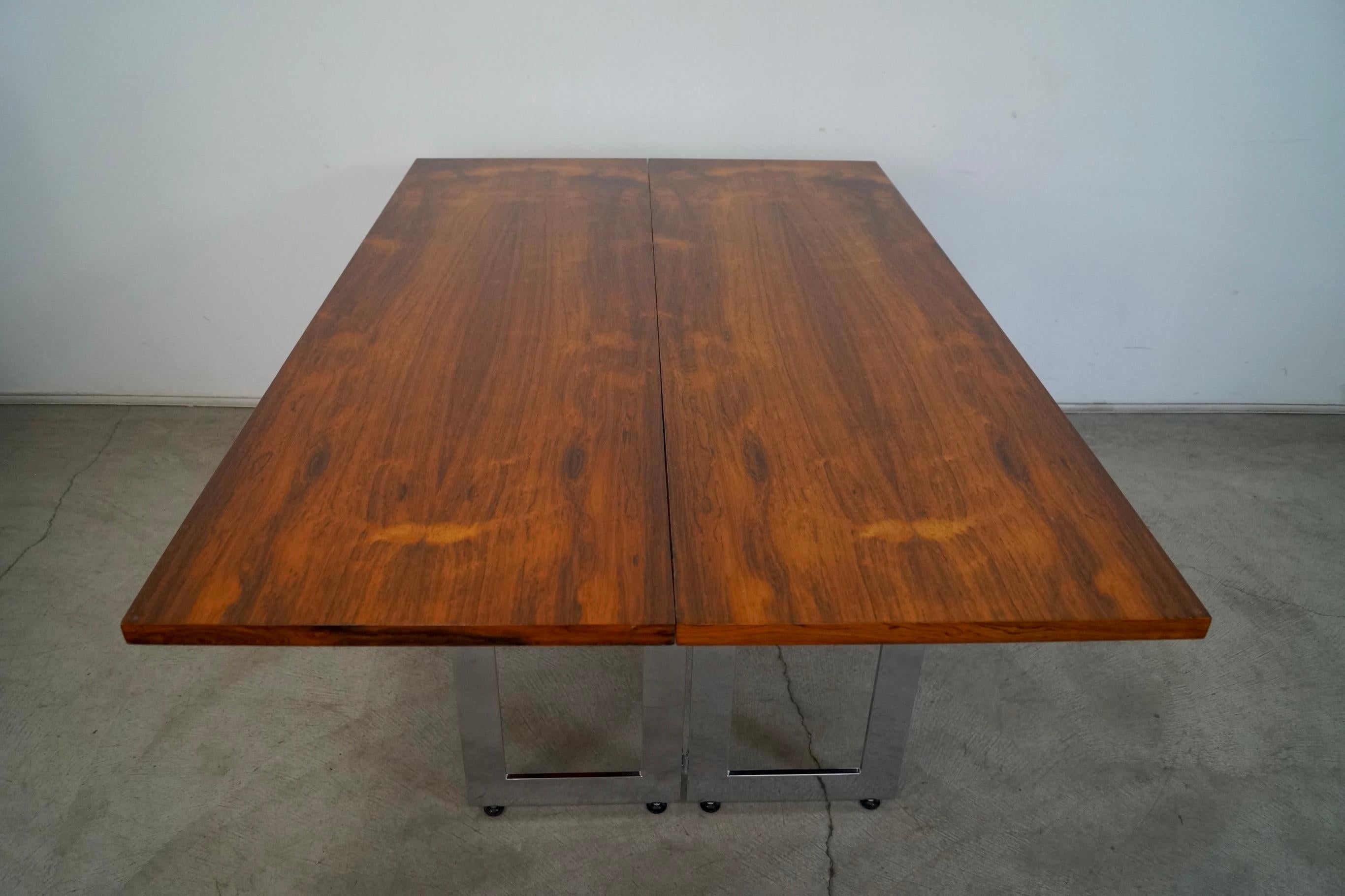 1970's Danish Modern Rosewood & Chrome Folding Dining Table / Console Table For Sale 6