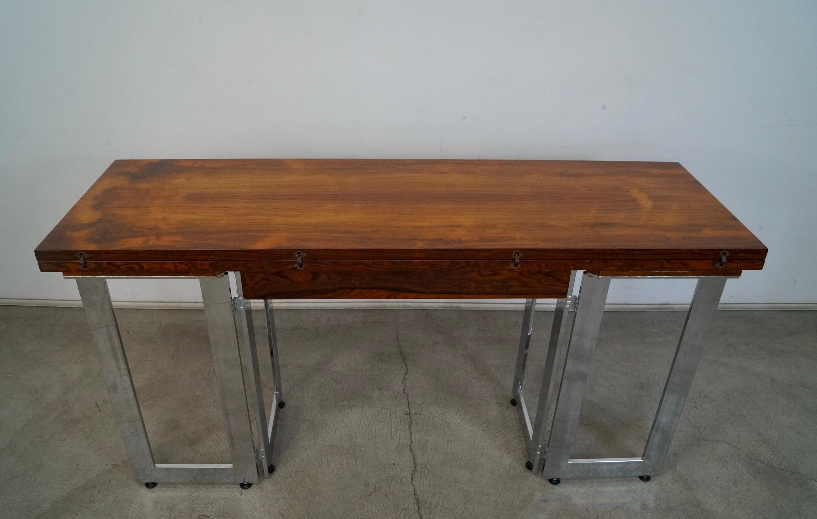 1970's Danish Modern Rosewood & Chrome Folding Dining Table / Console Table For Sale 7
