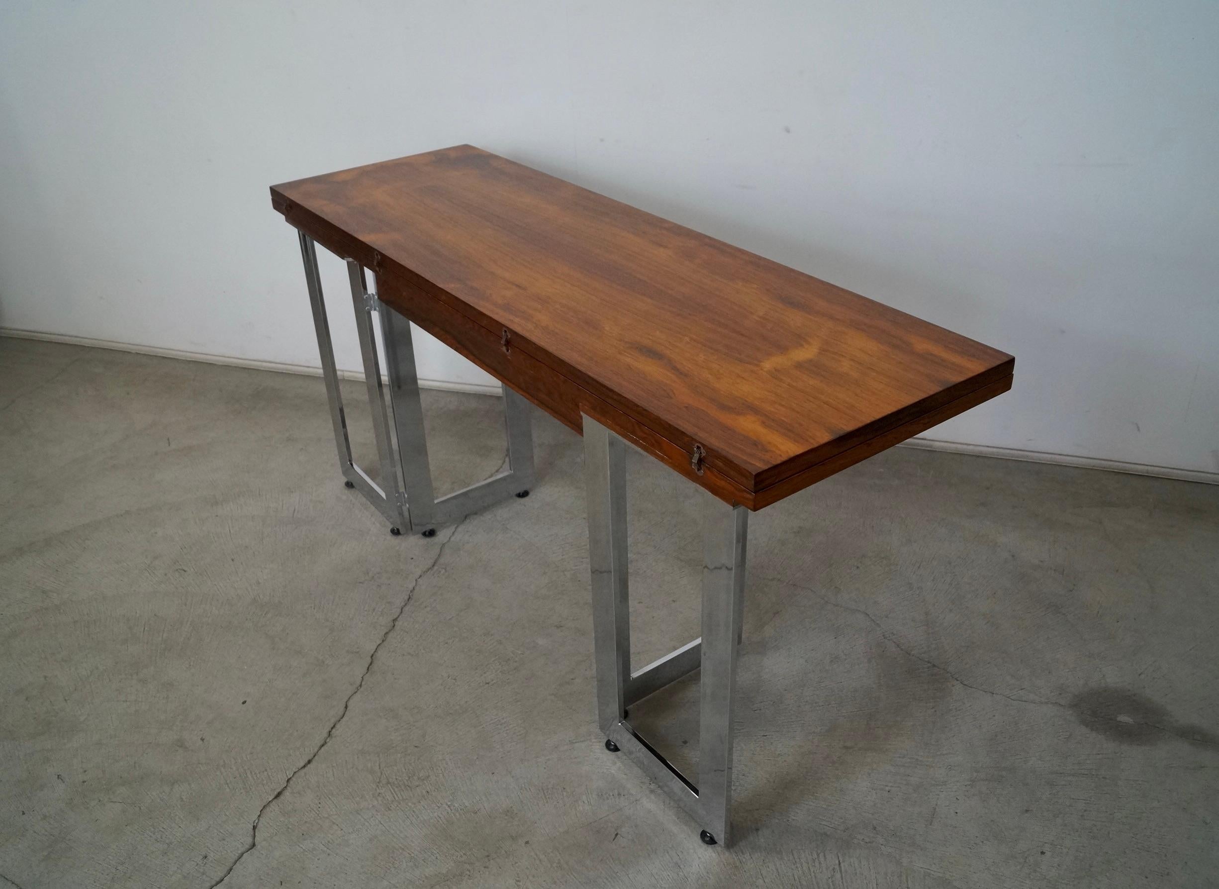 1970's Danish Modern Rosewood & Chrome Folding Dining Table / Console Table For Sale 8