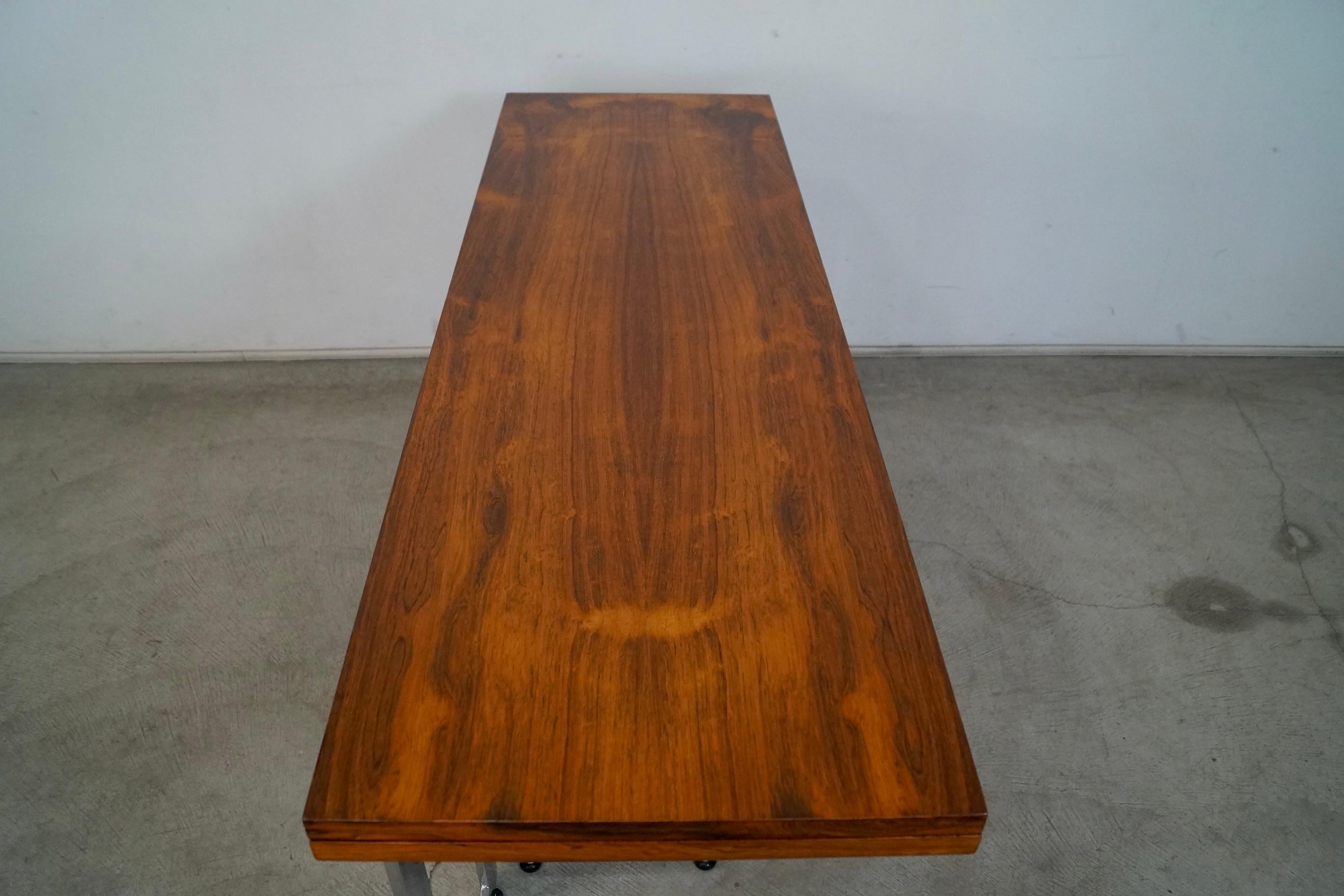 1970's Danish Modern Rosewood & Chrome Folding Dining Table / Console Table For Sale 9