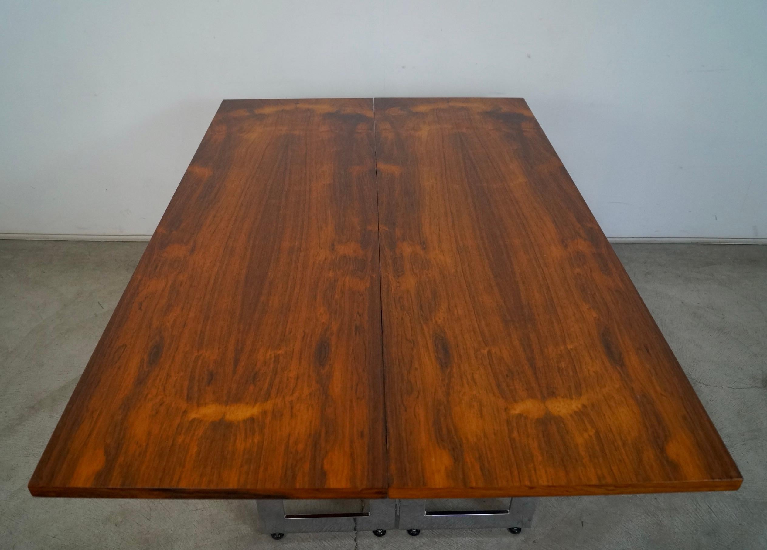 1970's Danish Modern Rosewood & Chrome Folding Dining Table / Console Table For Sale 10