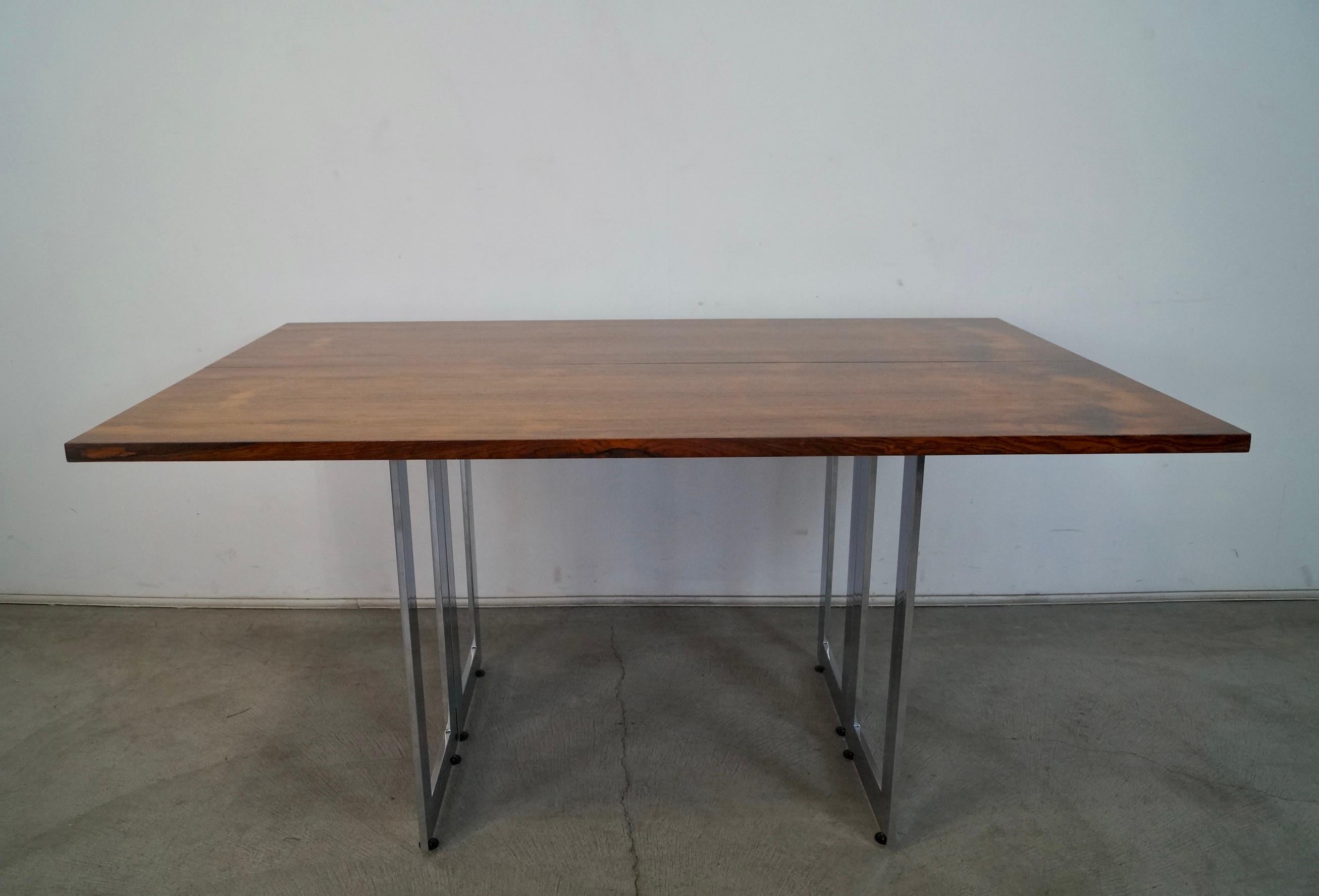 Mid-Century Modern 1970's Danish Modern Rosewood & Chrome Folding Dining Table / Console Table For Sale