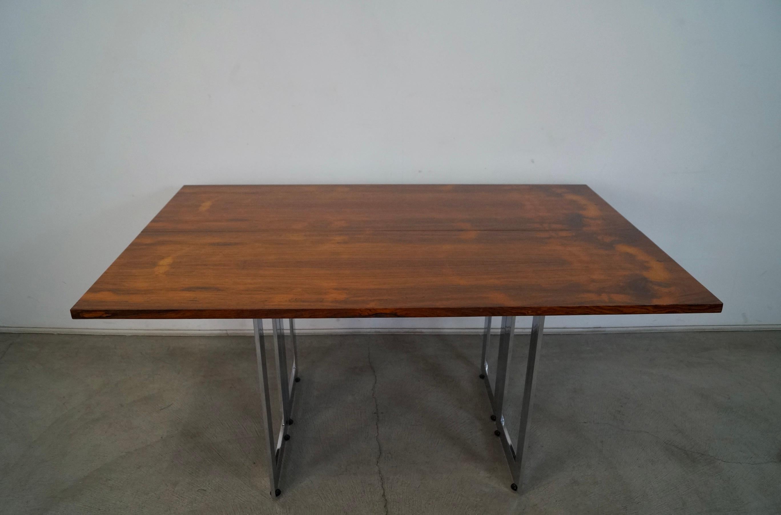 1970's Danish Modern Rosewood & Chrome Folding Dining Table / Console Table In Excellent Condition For Sale In Burbank, CA