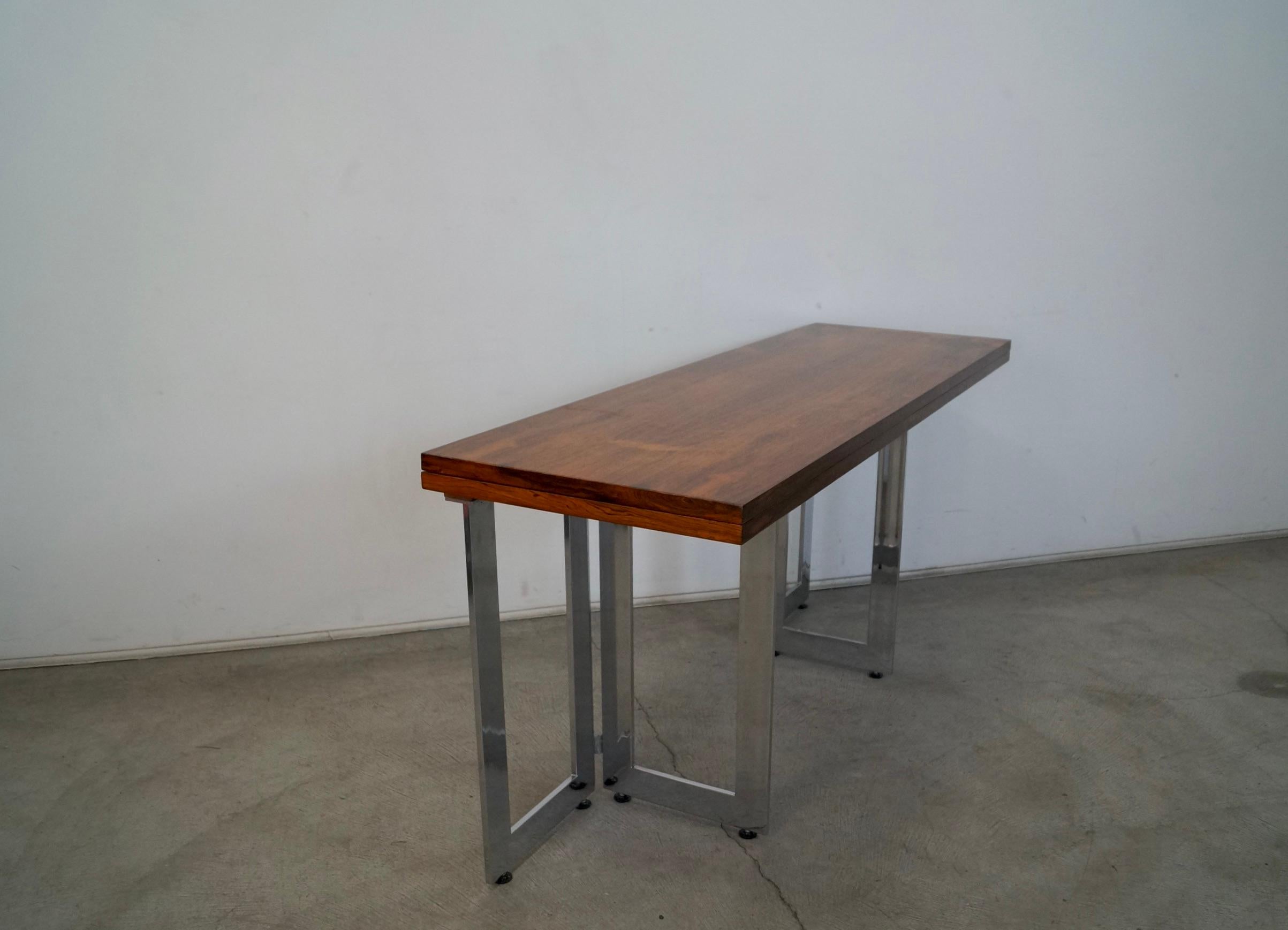 Late 20th Century 1970's Danish Modern Rosewood & Chrome Folding Dining Table / Console Table For Sale