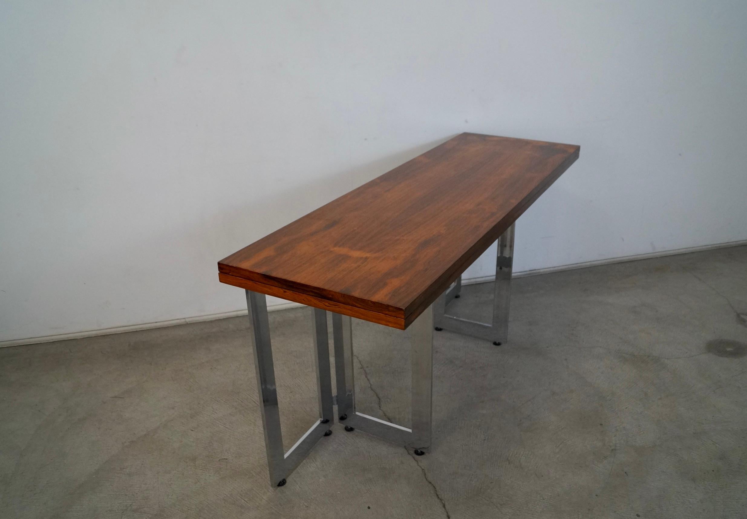 1970's Danish Modern Rosewood & Chrome Folding Dining Table / Console Table For Sale 1
