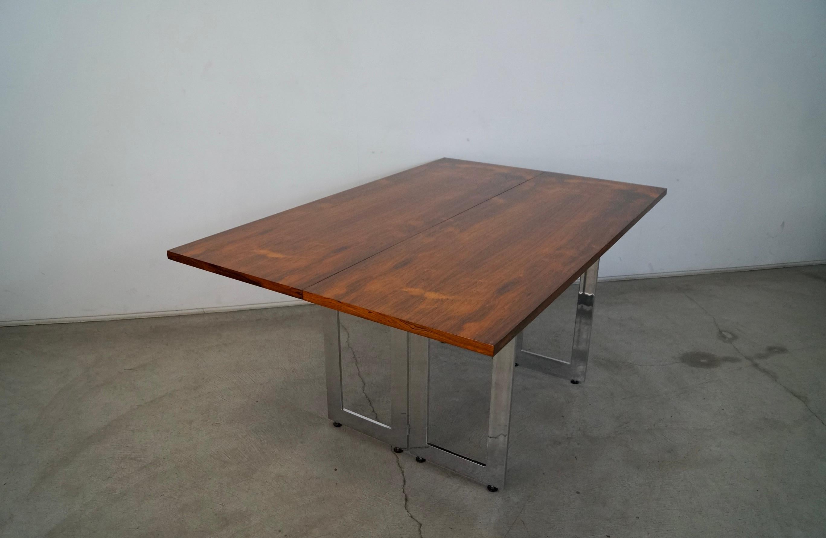 1970's Danish Modern Rosewood & Chrome Folding Dining Table / Console Table For Sale 2