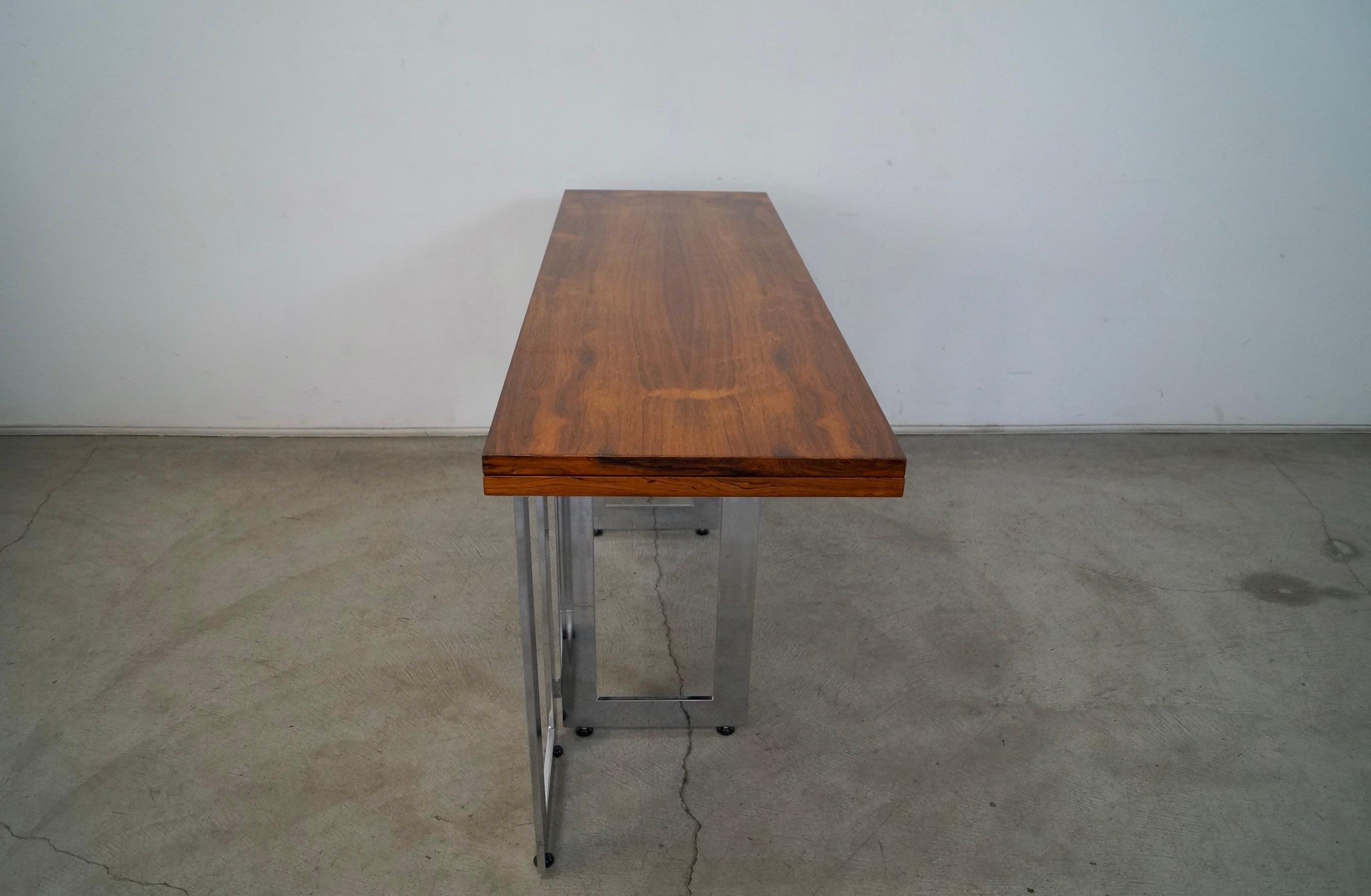 1970's Danish Modern Rosewood & Chrome Folding Dining Table / Console Table For Sale 3