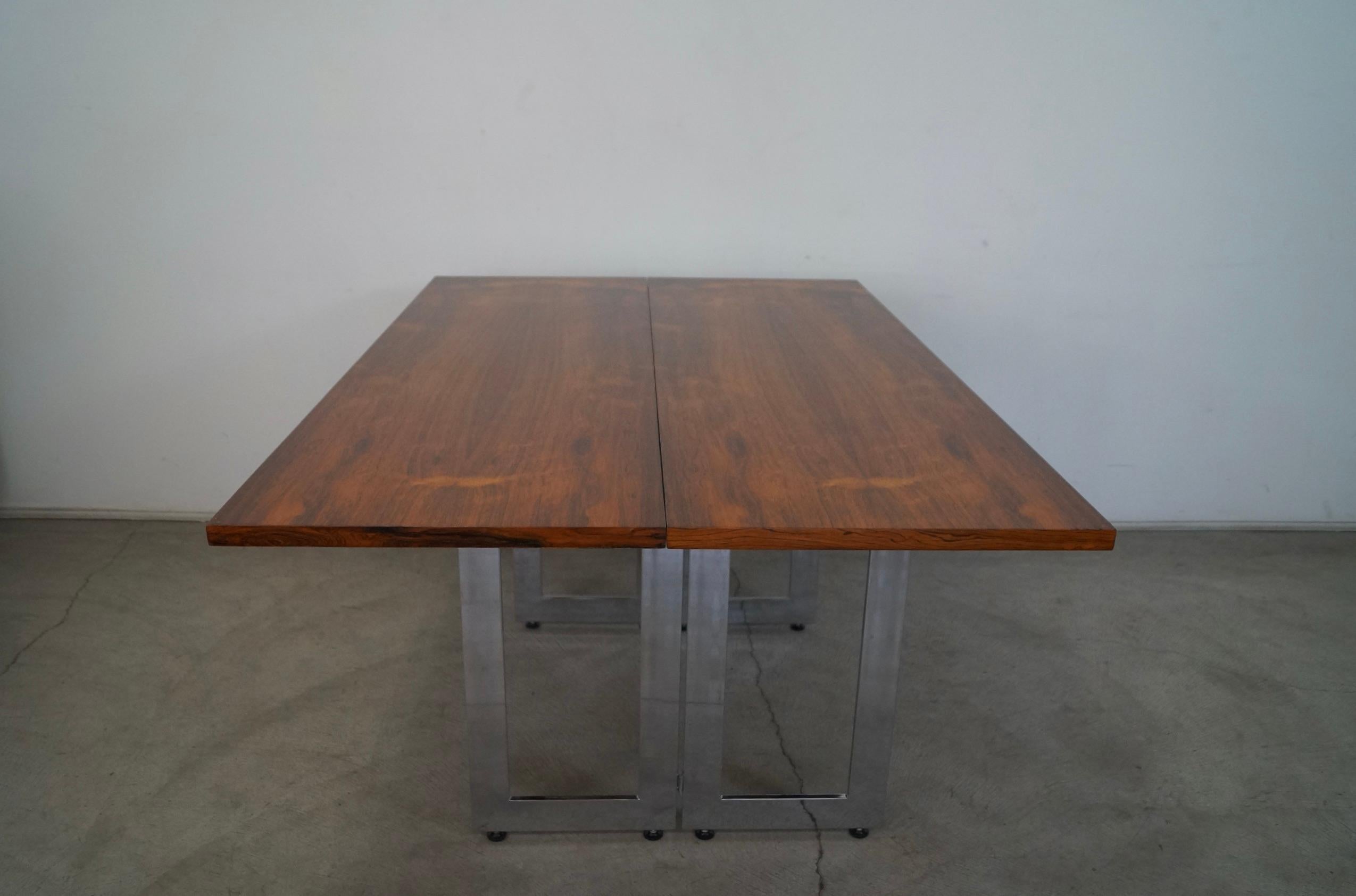 1970's Danish Modern Rosewood & Chrome Folding Dining Table / Console Table For Sale 4