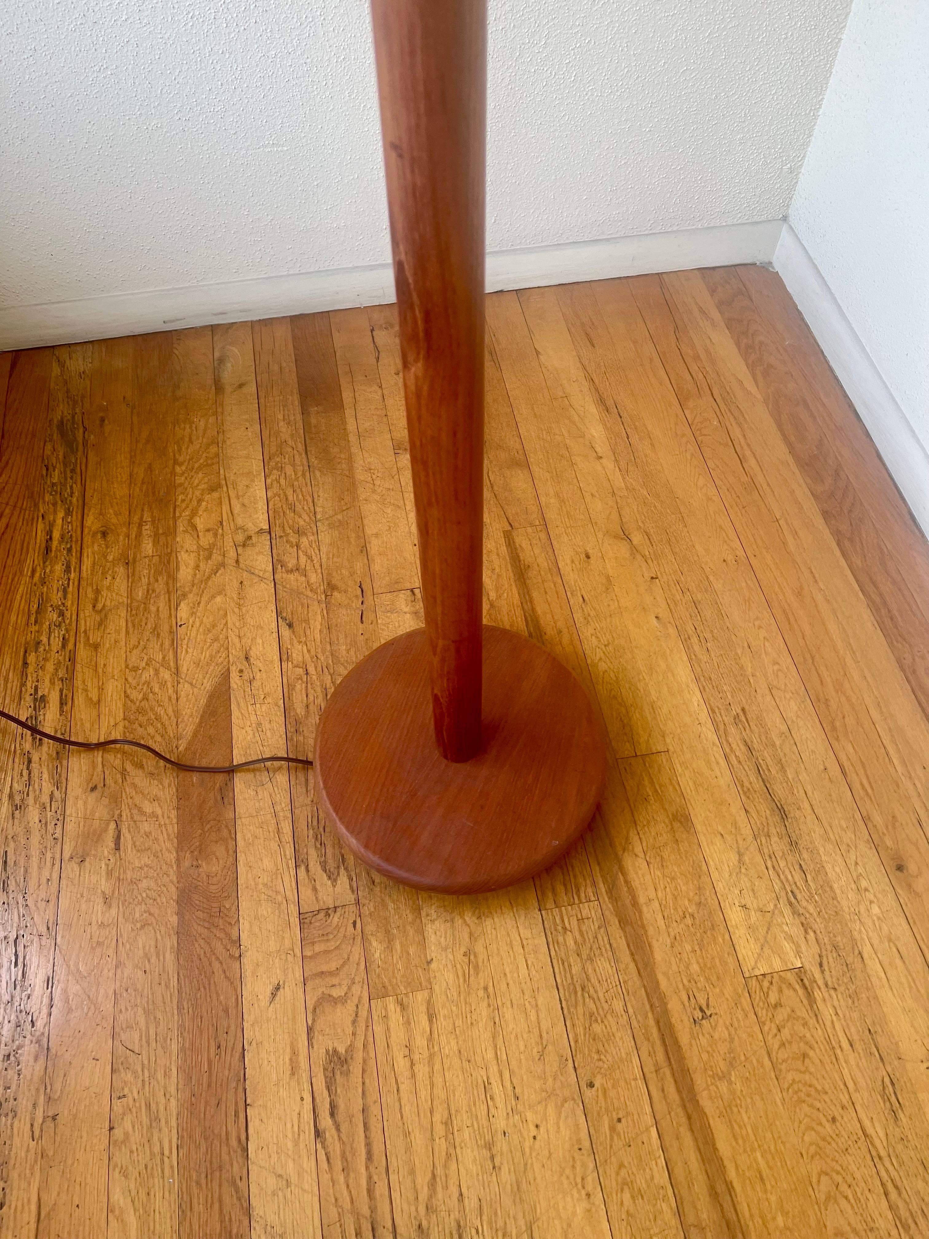 1970s Danish Modern Solid Teak & Brass Floor Lamps 2 Available In Excellent Condition For Sale In San Diego, CA