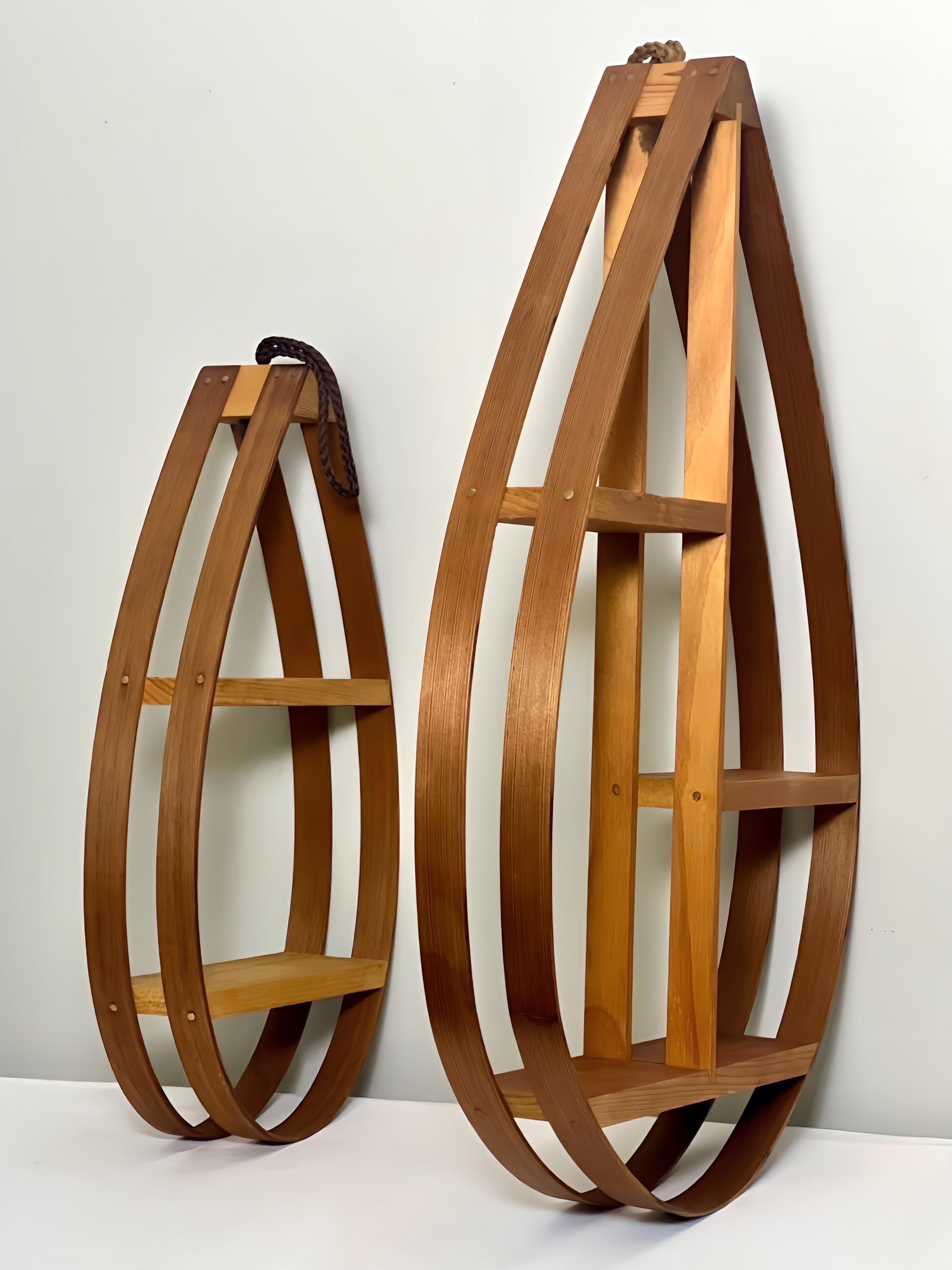 20th Century 1970s Danish Modern Teardrop Bentwood Wall Shelf Curios, Pair For Sale
