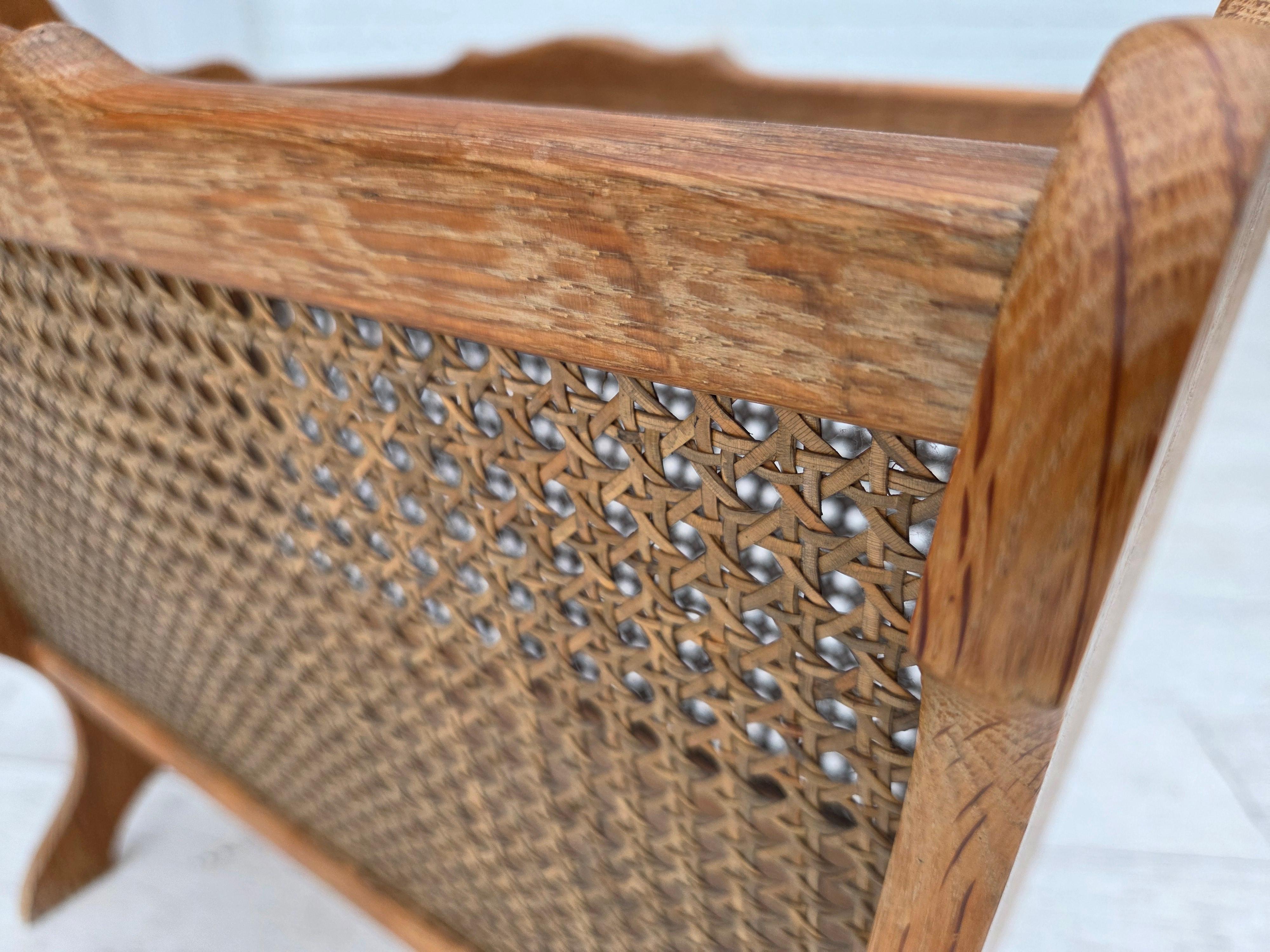 1970s, Danish newspaper holder, solid oak wood, furniture mesh. In Good Condition For Sale In Tarm, 82