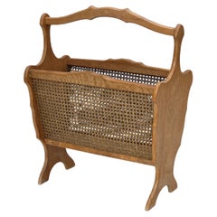 1970s, Danish newspaper holder, solid oak wood, furniture mesh.