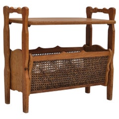1970s, Danish newspaper side table, solid oak wood, furniture mesh.