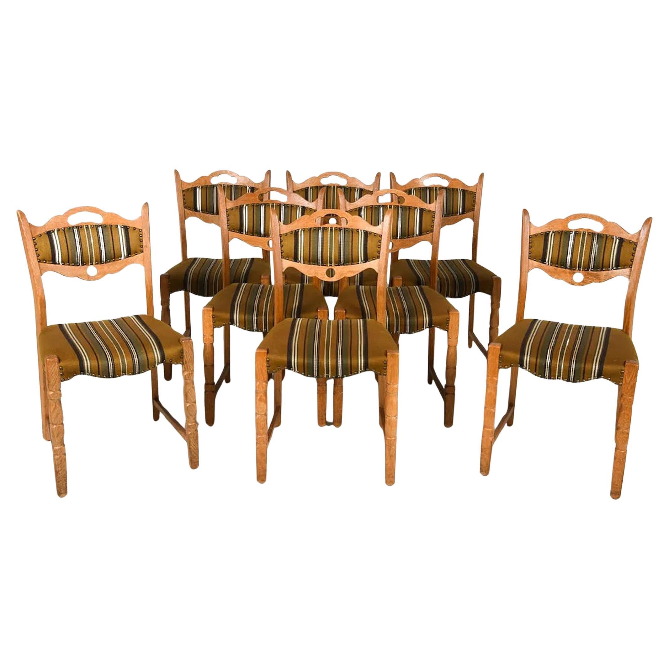1970s Danish Oak Dining Chairs in the Style of Henning Kjærnulf, Set of 8