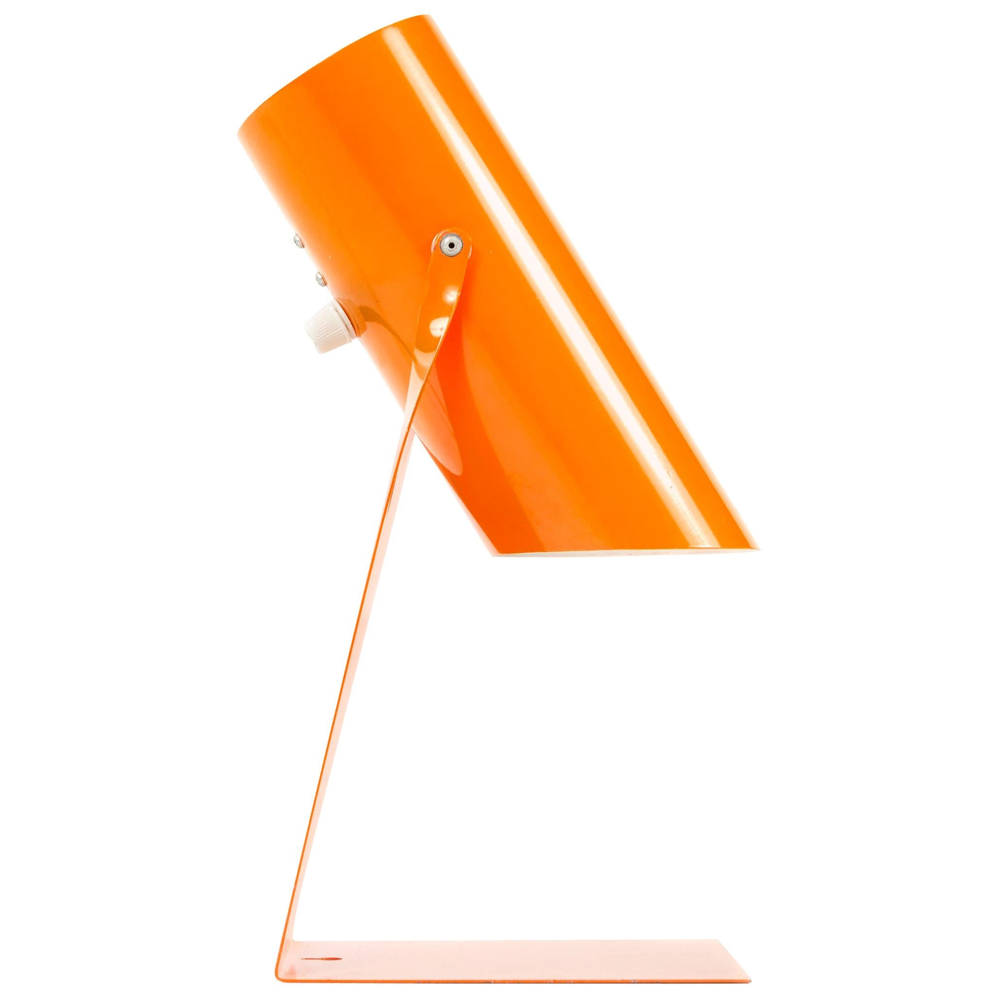 1970s Danish Orange Folded Metal Desk Lamp