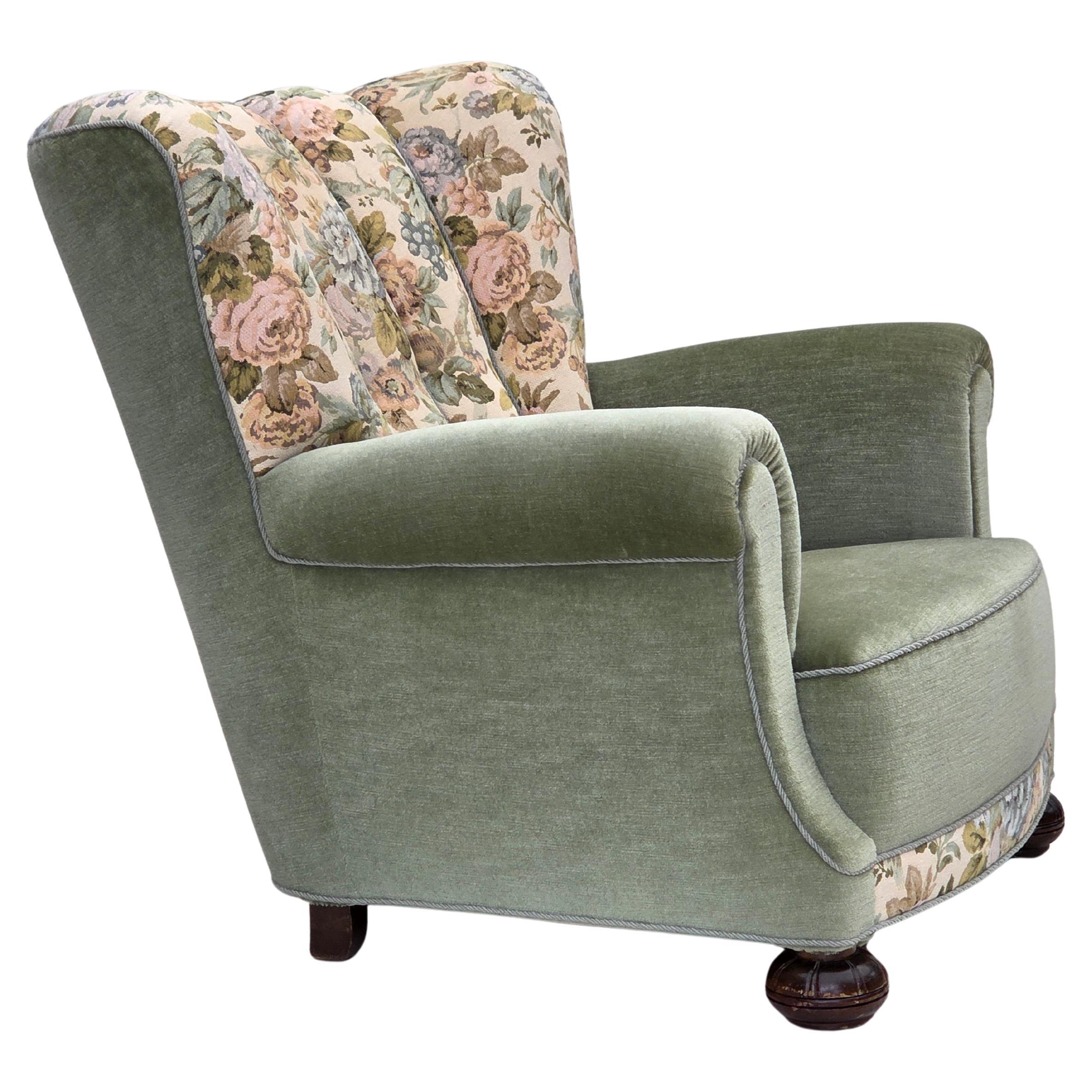 1970s, Danish relax armchair, green furniture velour, original condition.