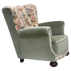 1970s, Danish relax armchair, green furniture velour, original condition.