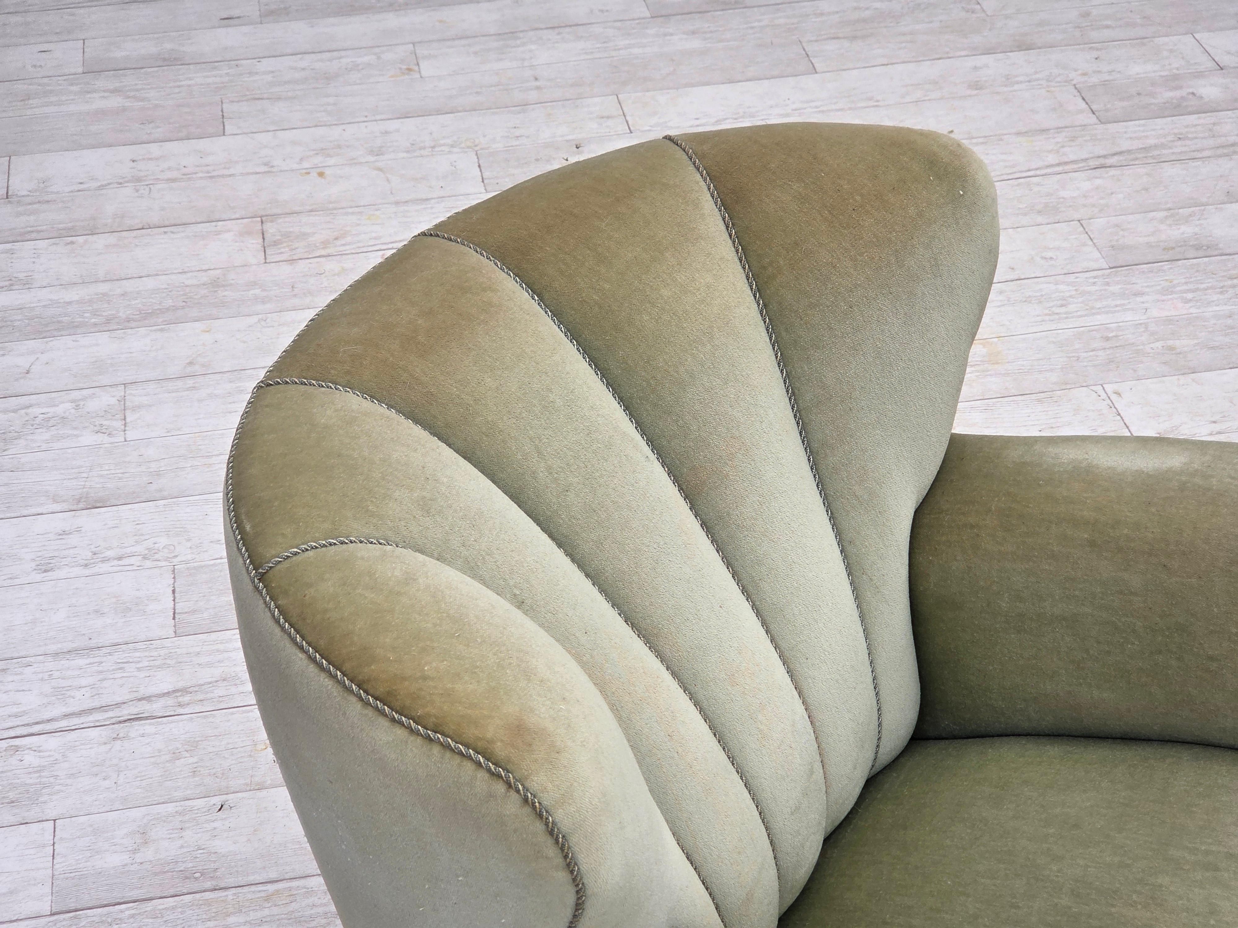 1970s, Danish relax armchair, light green furniture velour, original condition. In Good Condition For Sale In Tarm, 82