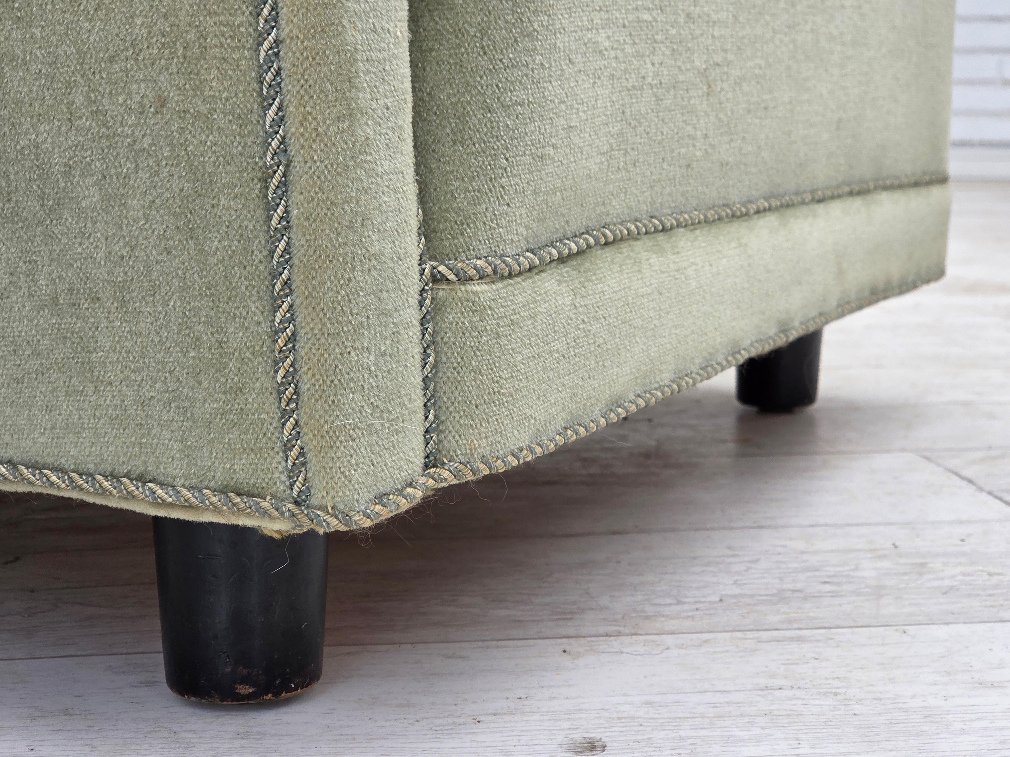 Late 20th Century 1970s, Danish relax armchair, light green furniture velour, original condition. For Sale