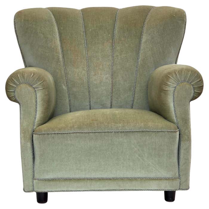 1970s, Danish relax armchair, light green furniture velour, original ...