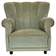 1970s, Danish relax armchair, light green furniture velour, original condition.
