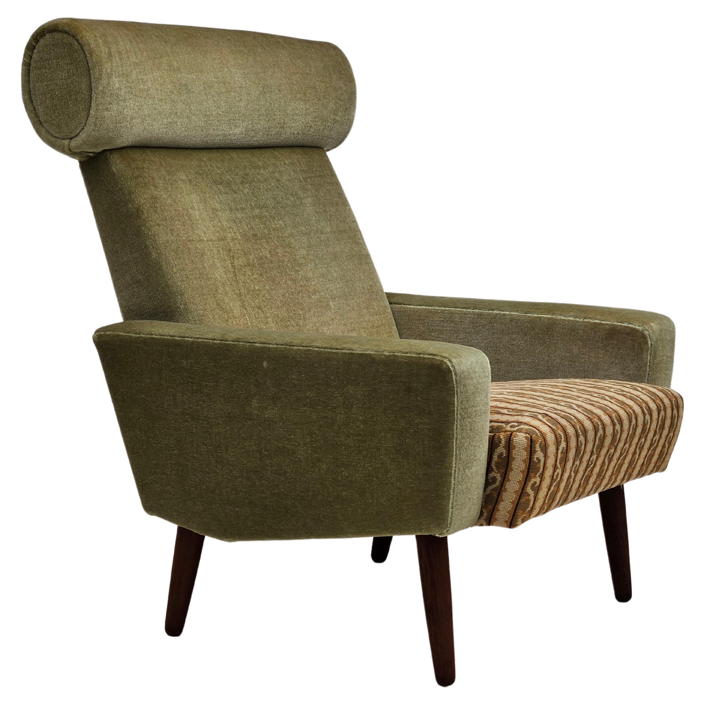 Dänischer relax-Stuhl, Originalzustand, 1970er Jahre, Möbelgarnitur, geflochtener Stoff.