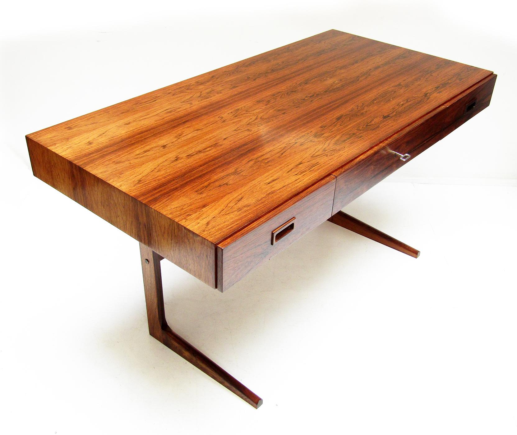 Mid-Century Modern 1970s Danish Rosewood Cantilever Desk by Georg Petersens