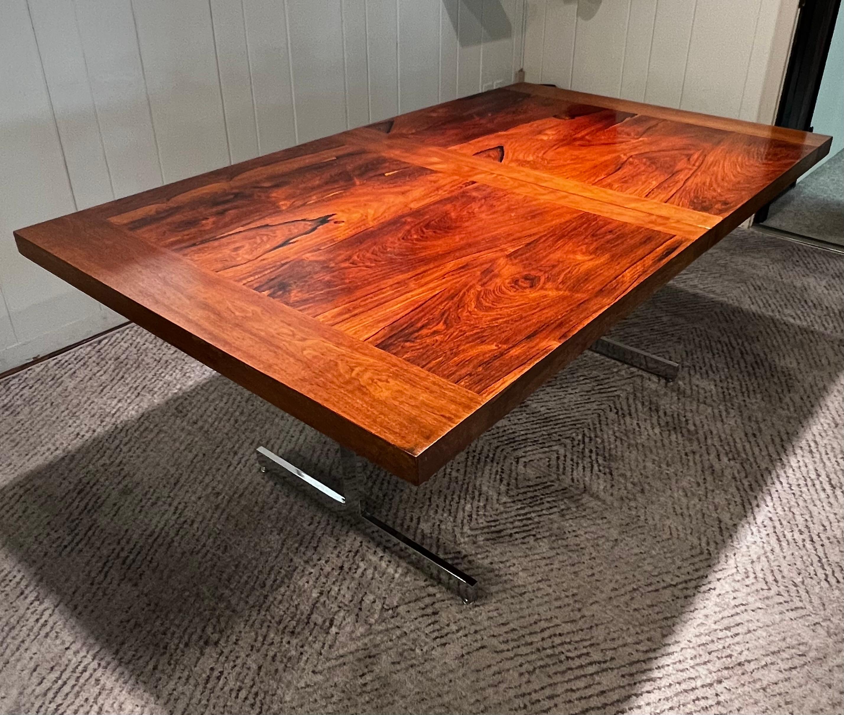 Mid-Century Modern 1970s Danish Rosewood Extension Dining Table Attributed to Milo Baughman