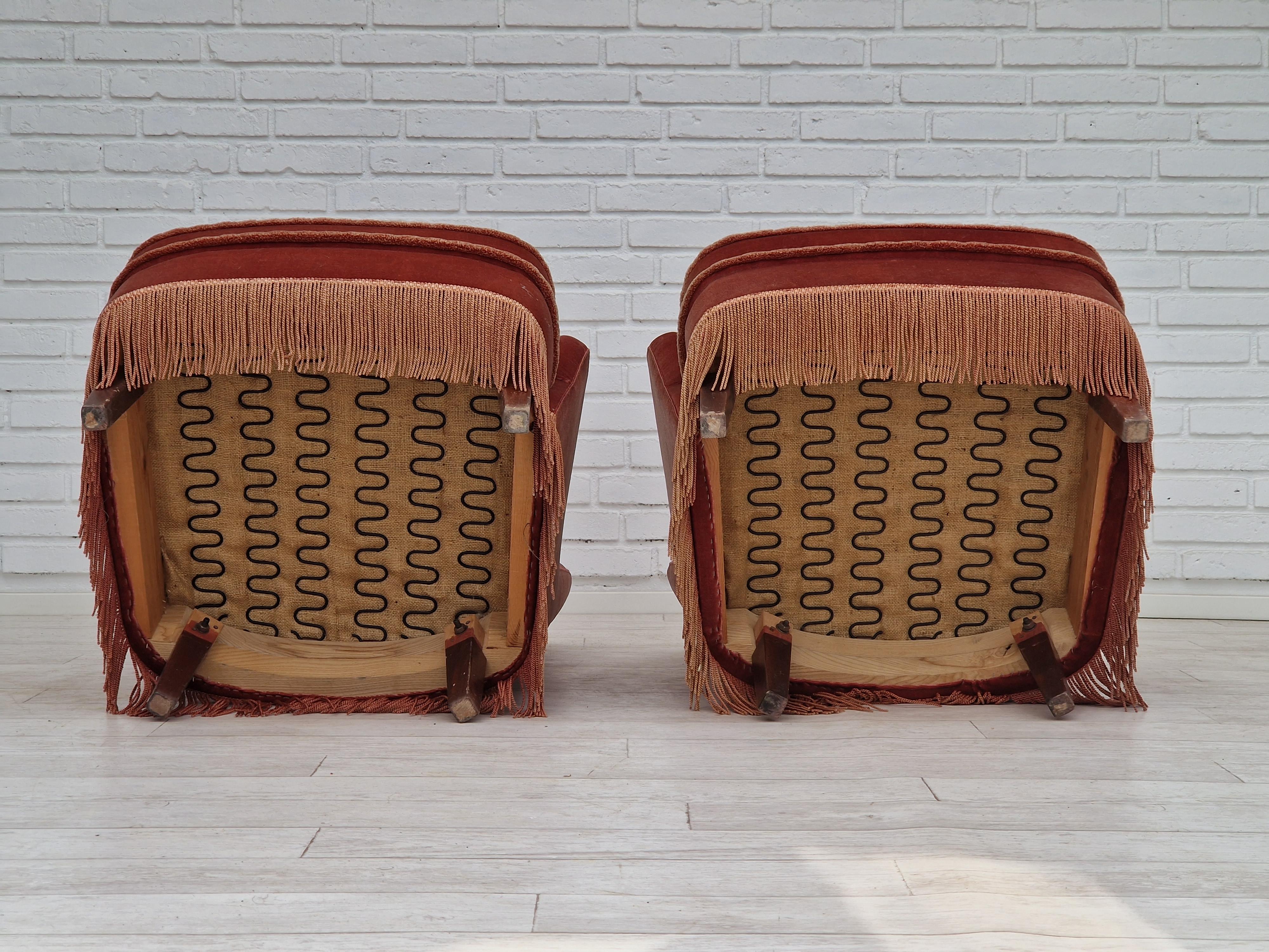 1970s, Danish Set of Two Velour Chairs, Original Condition, Beechwood 4