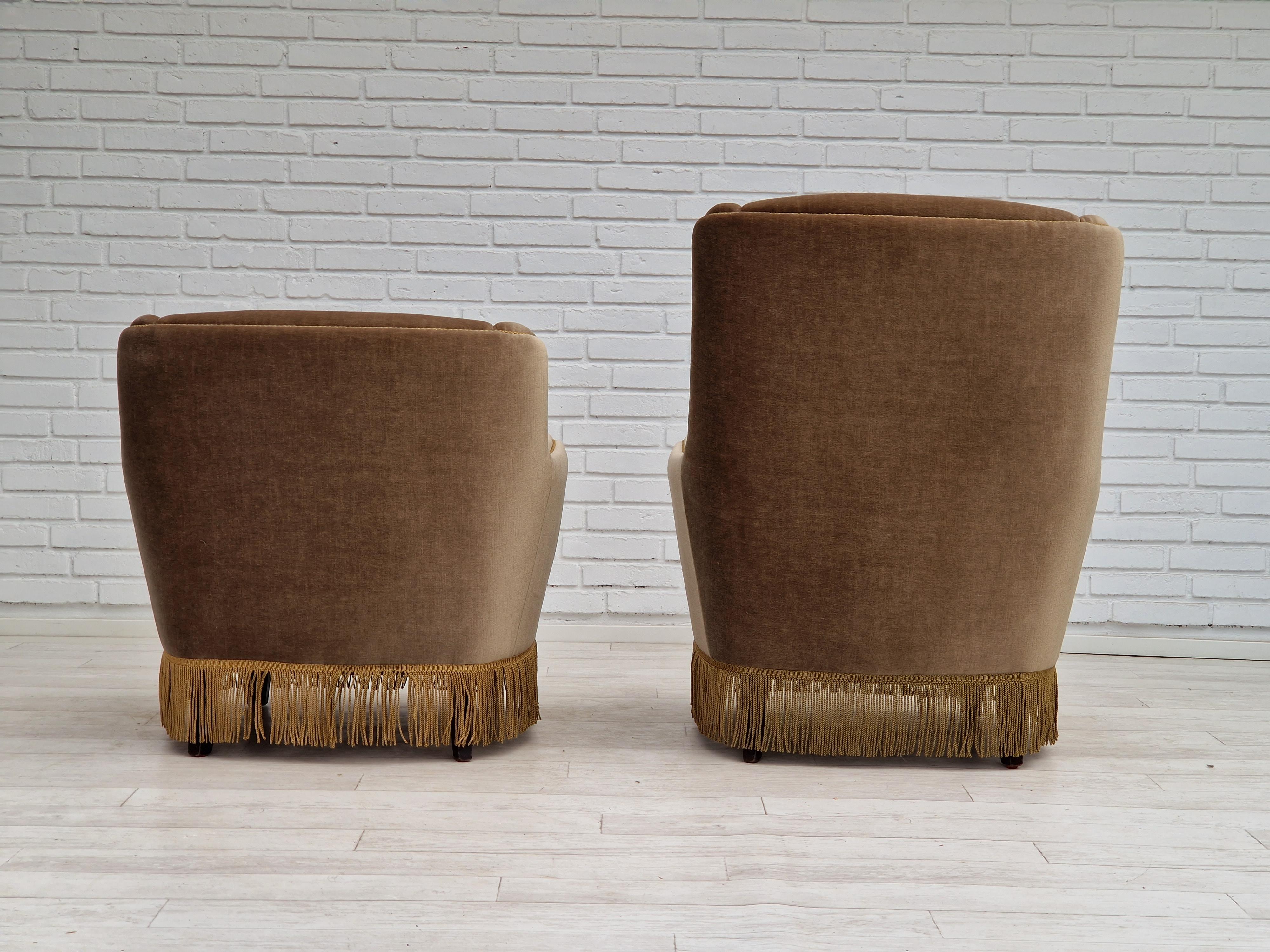 1970s, Danish Set of Two Velour Chairs, Original Condition 8