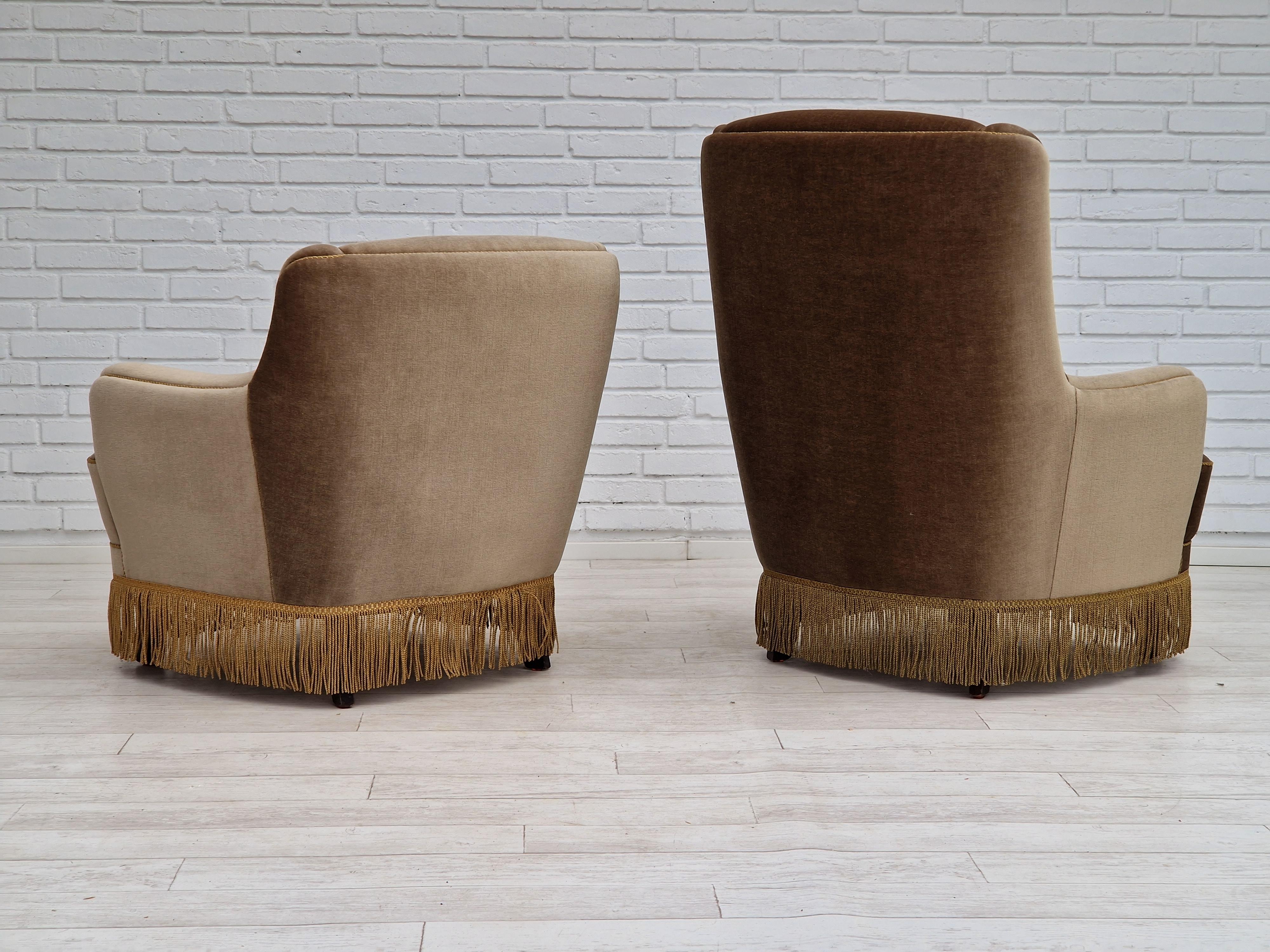 1970s, Danish Set of Two Velour Chairs, Original Condition 9