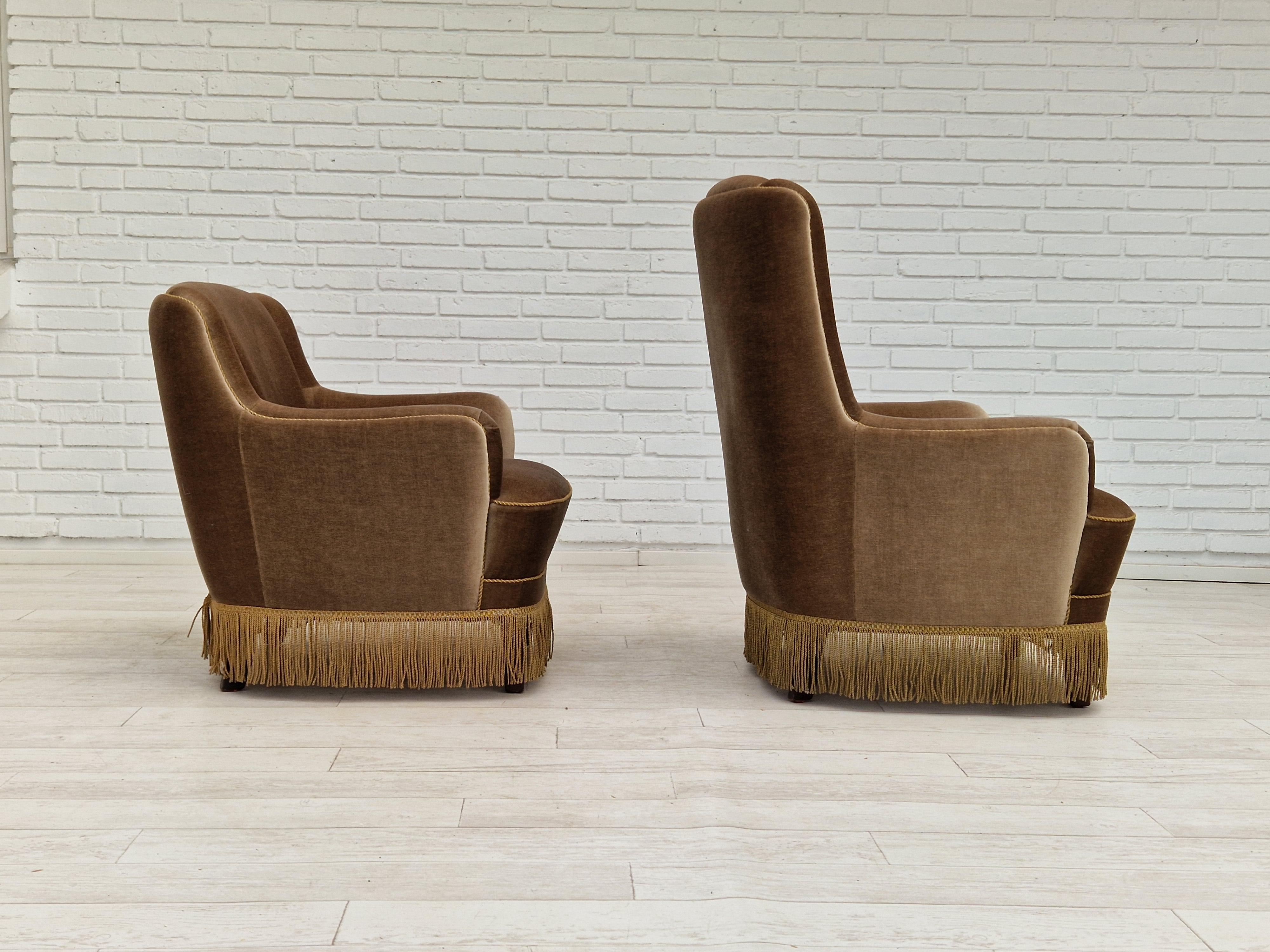 1970s, Danish Set of Two Velour Chairs, Original Condition In Good Condition In Tarm, 82