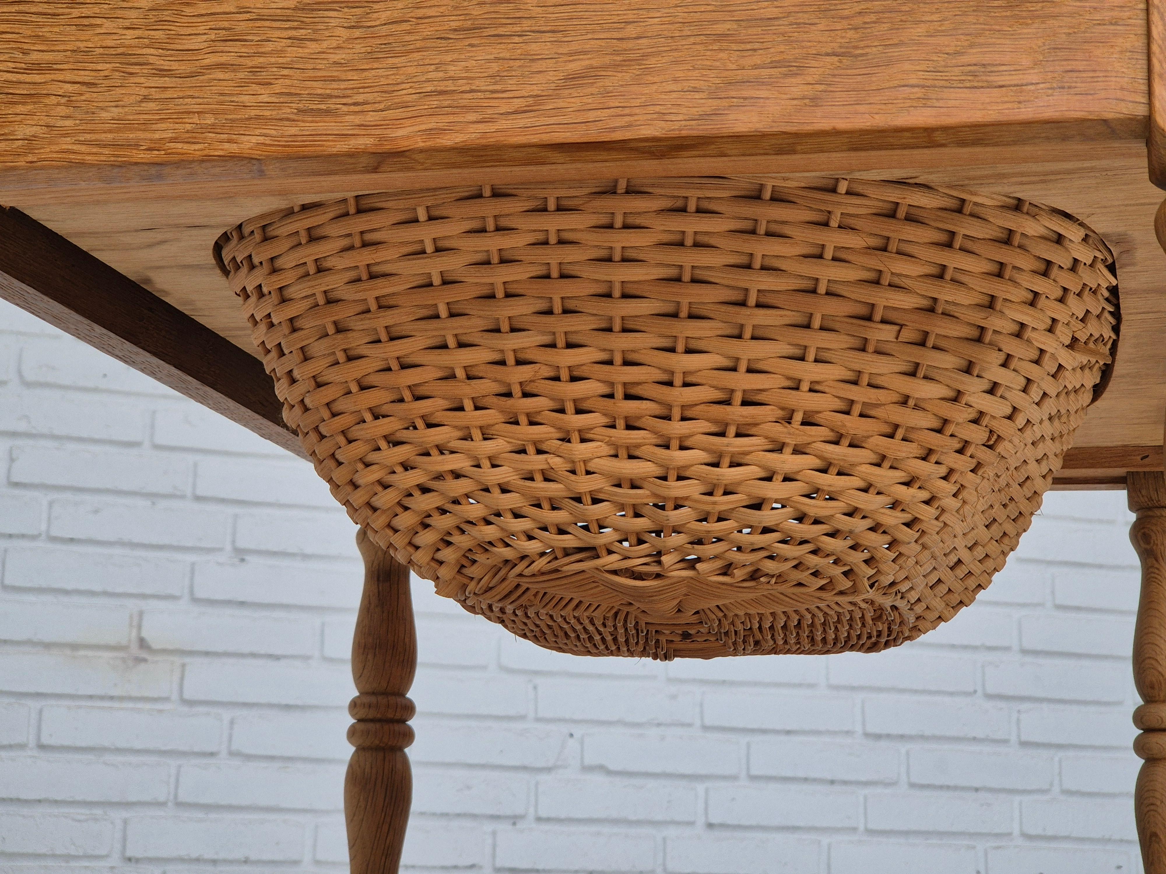 1970s, Danish sewing chest of drawers, solid oak wood, rattan. 11