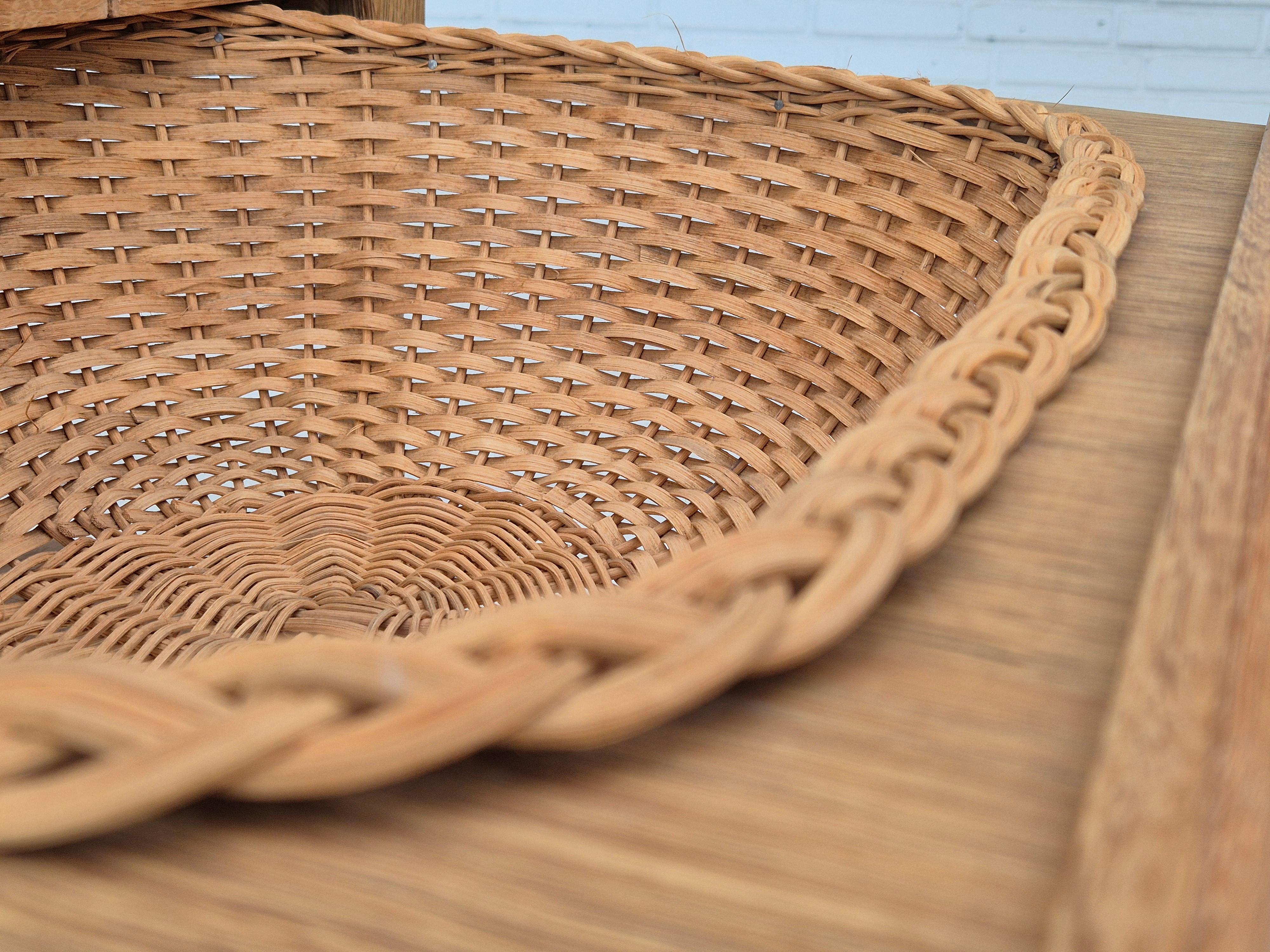 1970s, Danish sewing chest of drawers, solid oak wood, rattan. 1