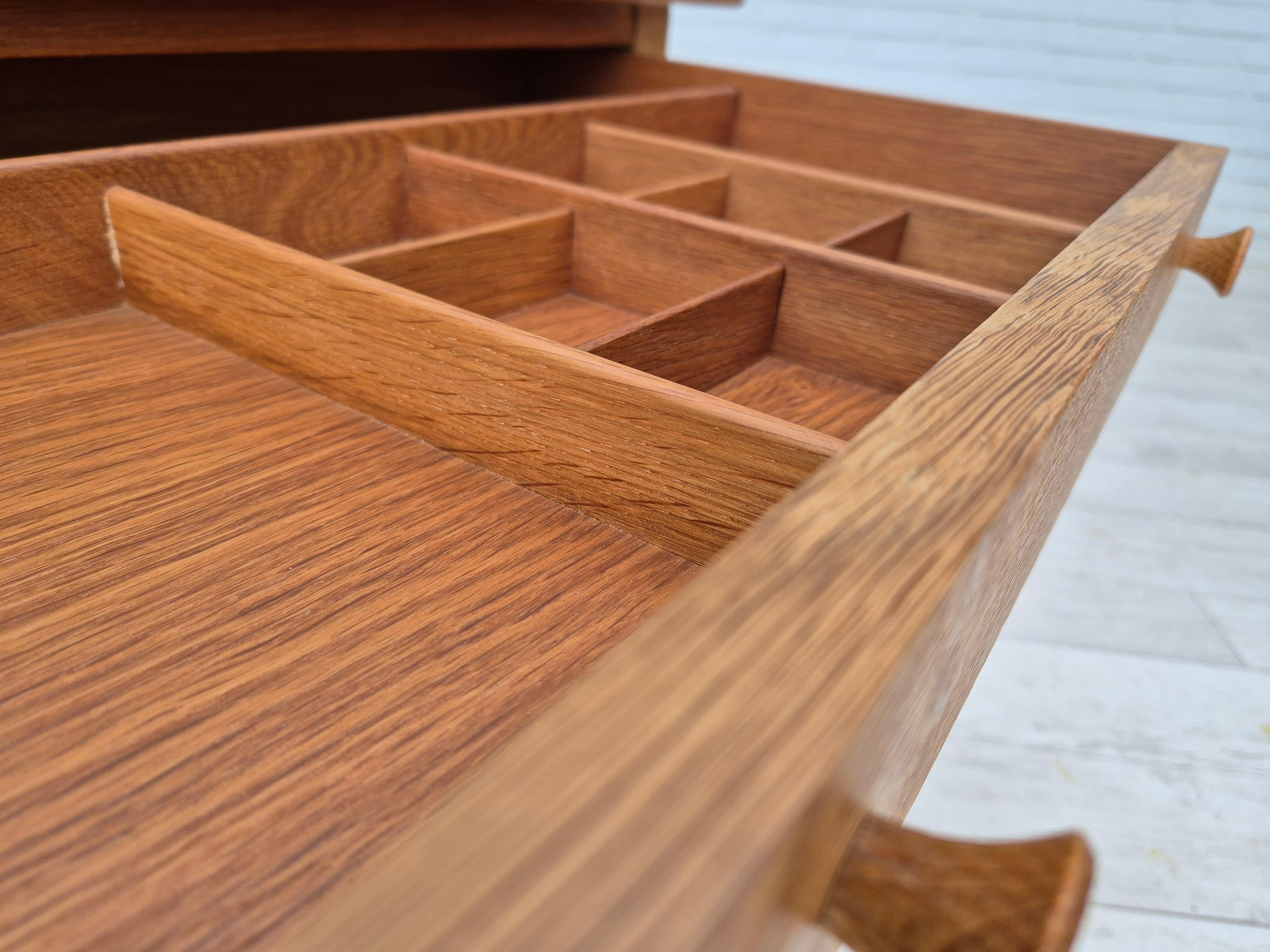 1970s, Danish sewing chest of drawers, solid oak wood, rattan. 3