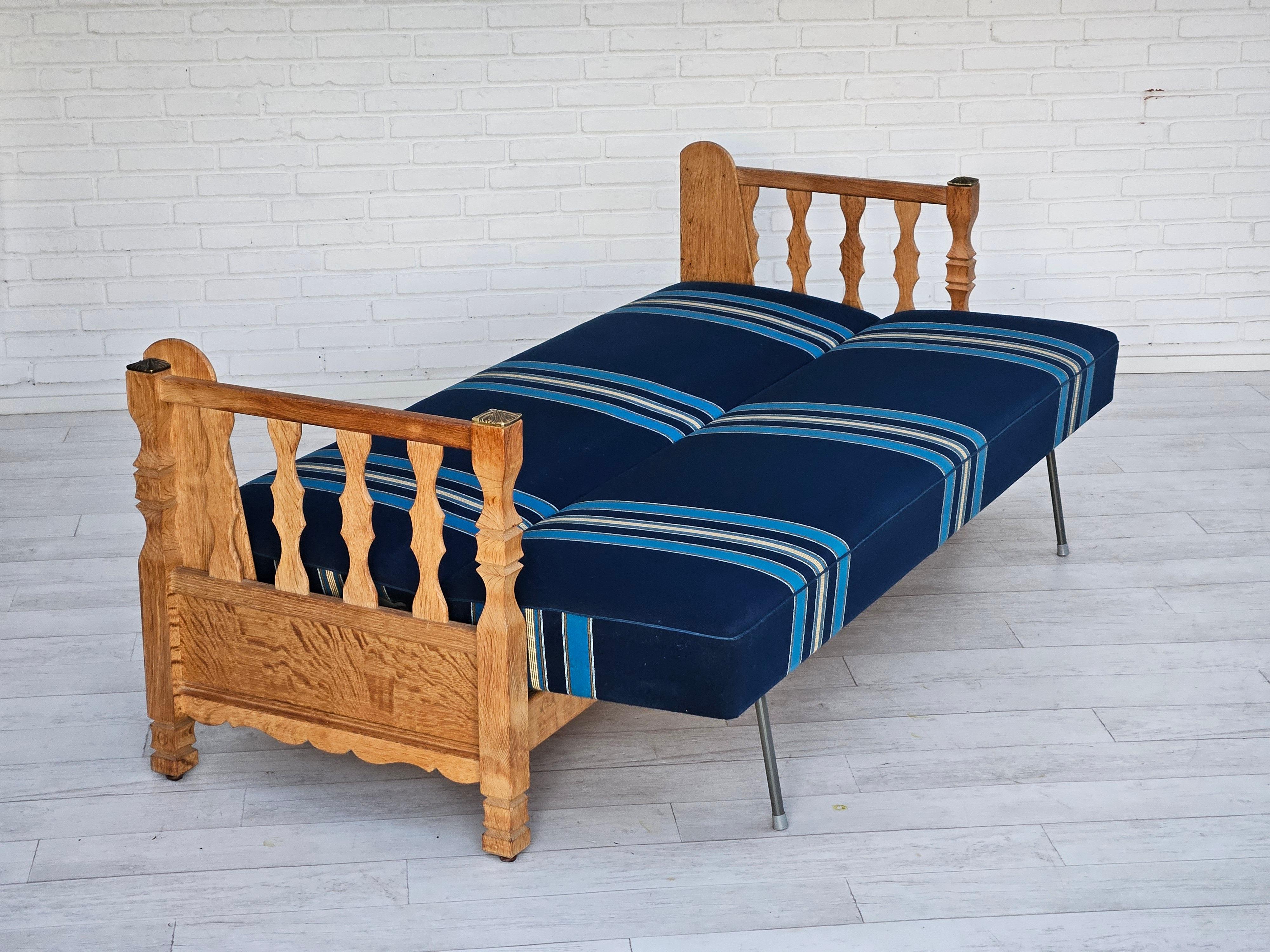 Late 20th Century 1970s, Danish sleeping foldable sofa, oak wood, original very good condition. For Sale