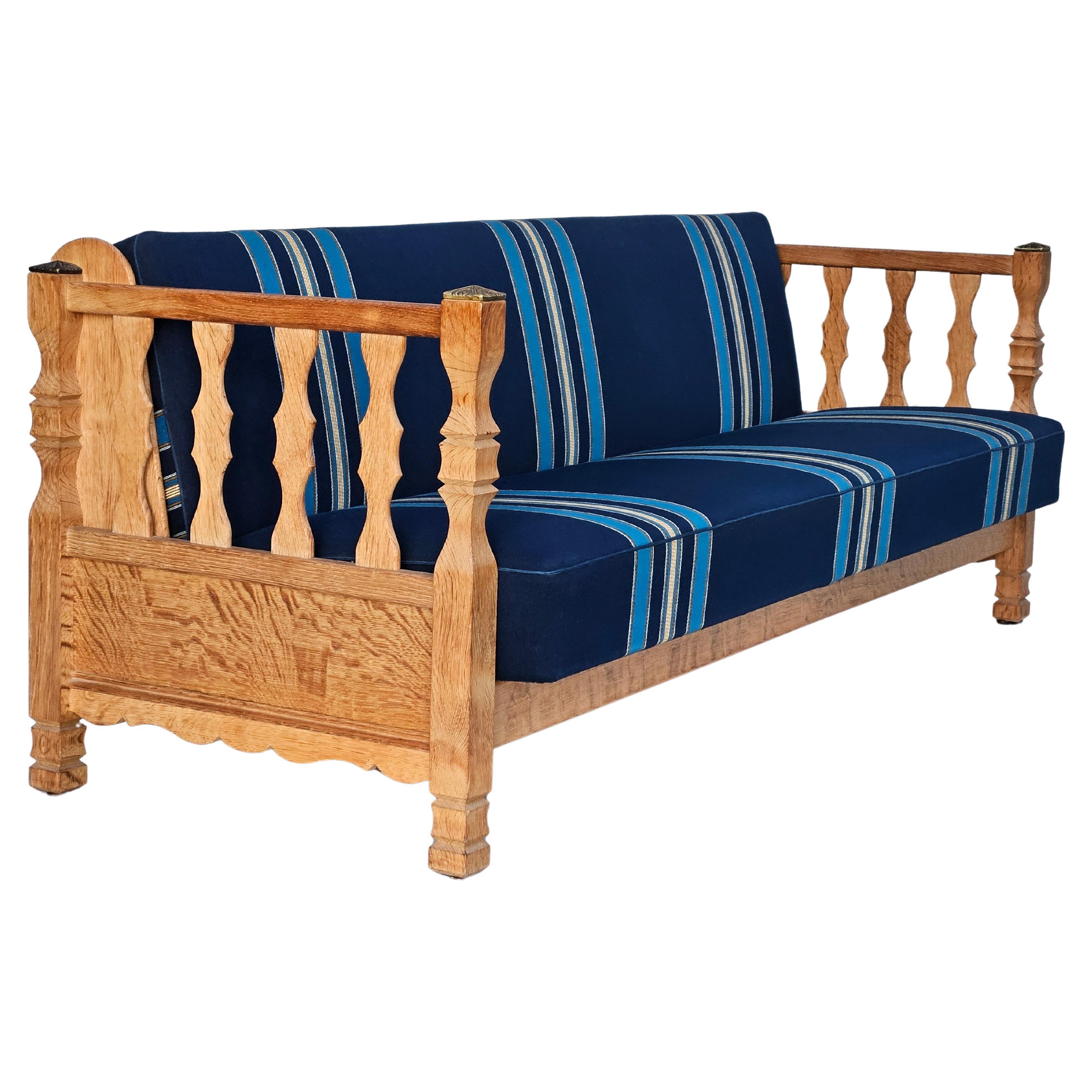 1970s, Danish sleeping foldable sofa, oak wood, original very good condition. For Sale